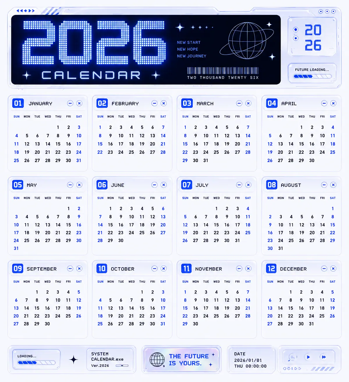 Future Blue 2026 Calendar