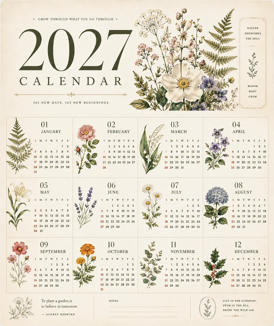Botanical 2027 Calendar