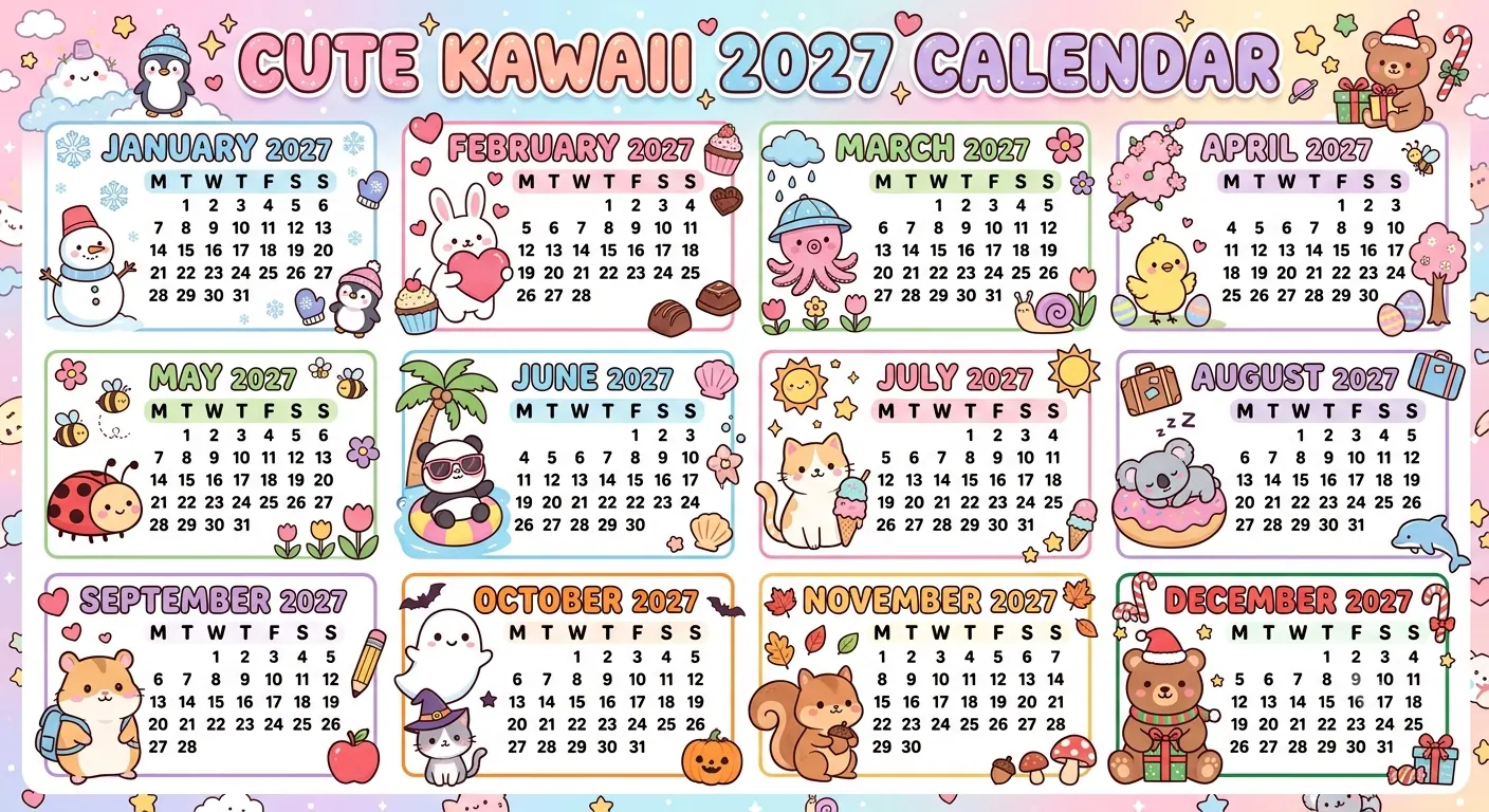 Kawaii Seasonal 2027 Calendar