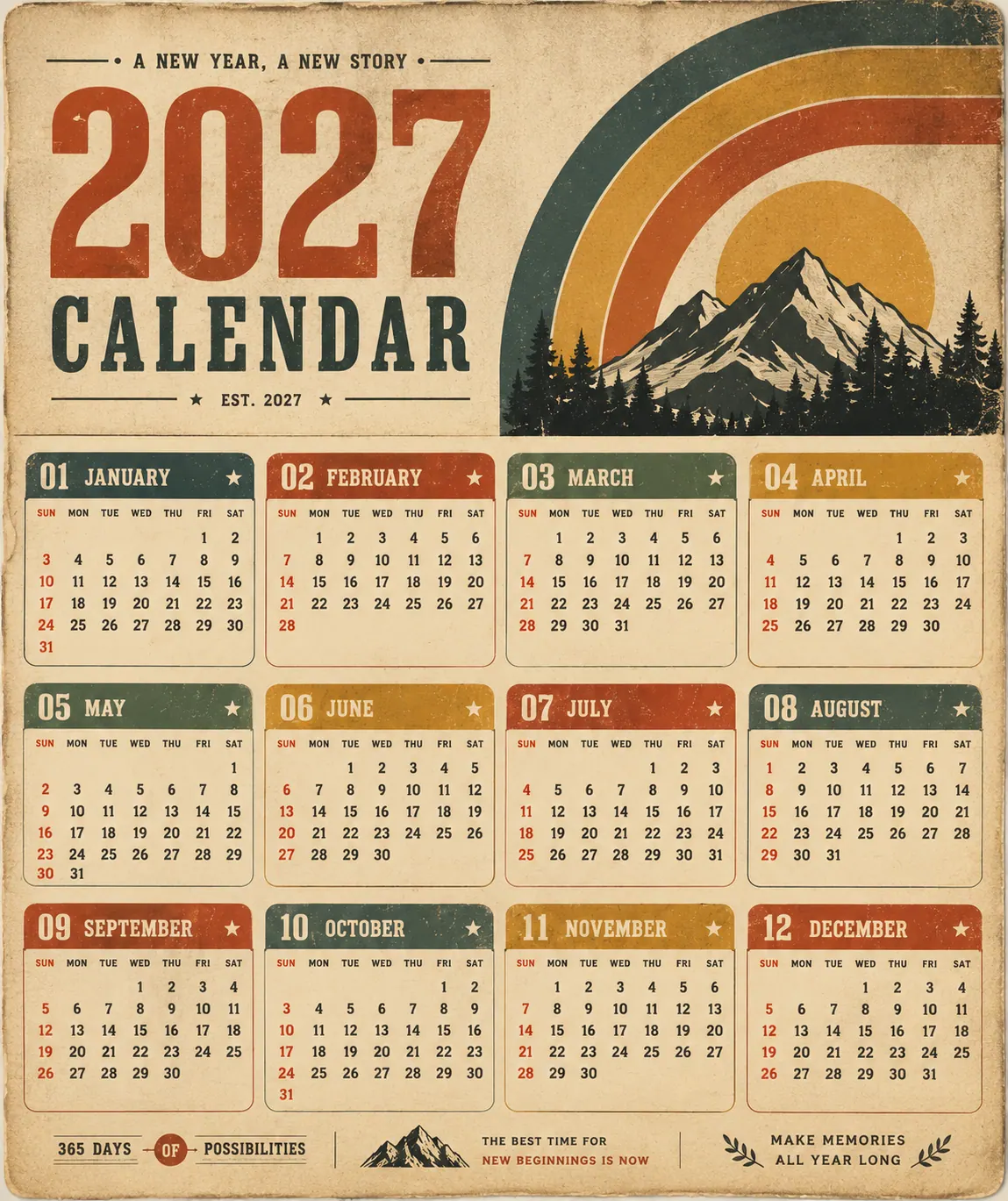 Vintage Mountain 2027 Calendar