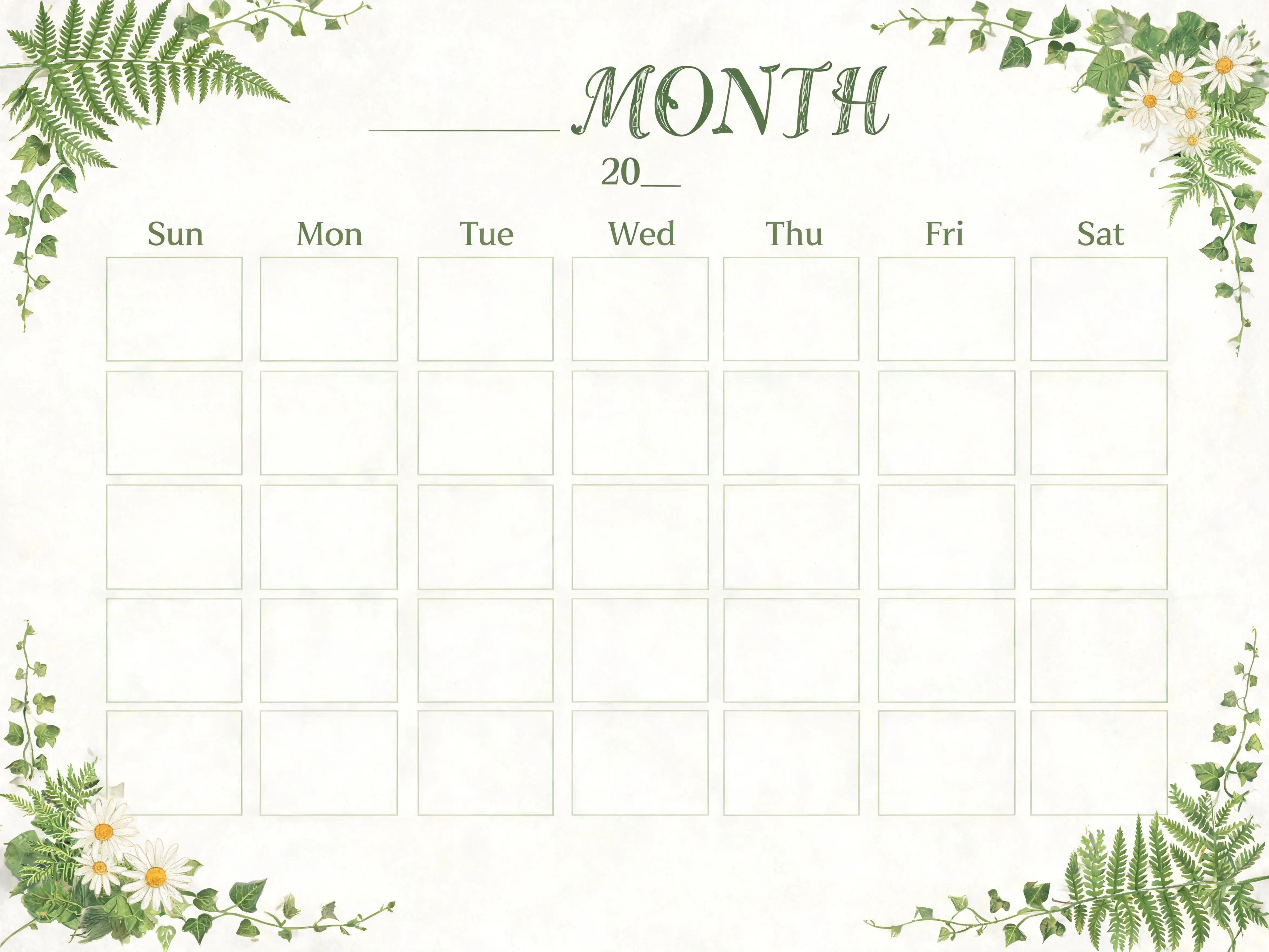 Botanical Blank Monthly Calendar