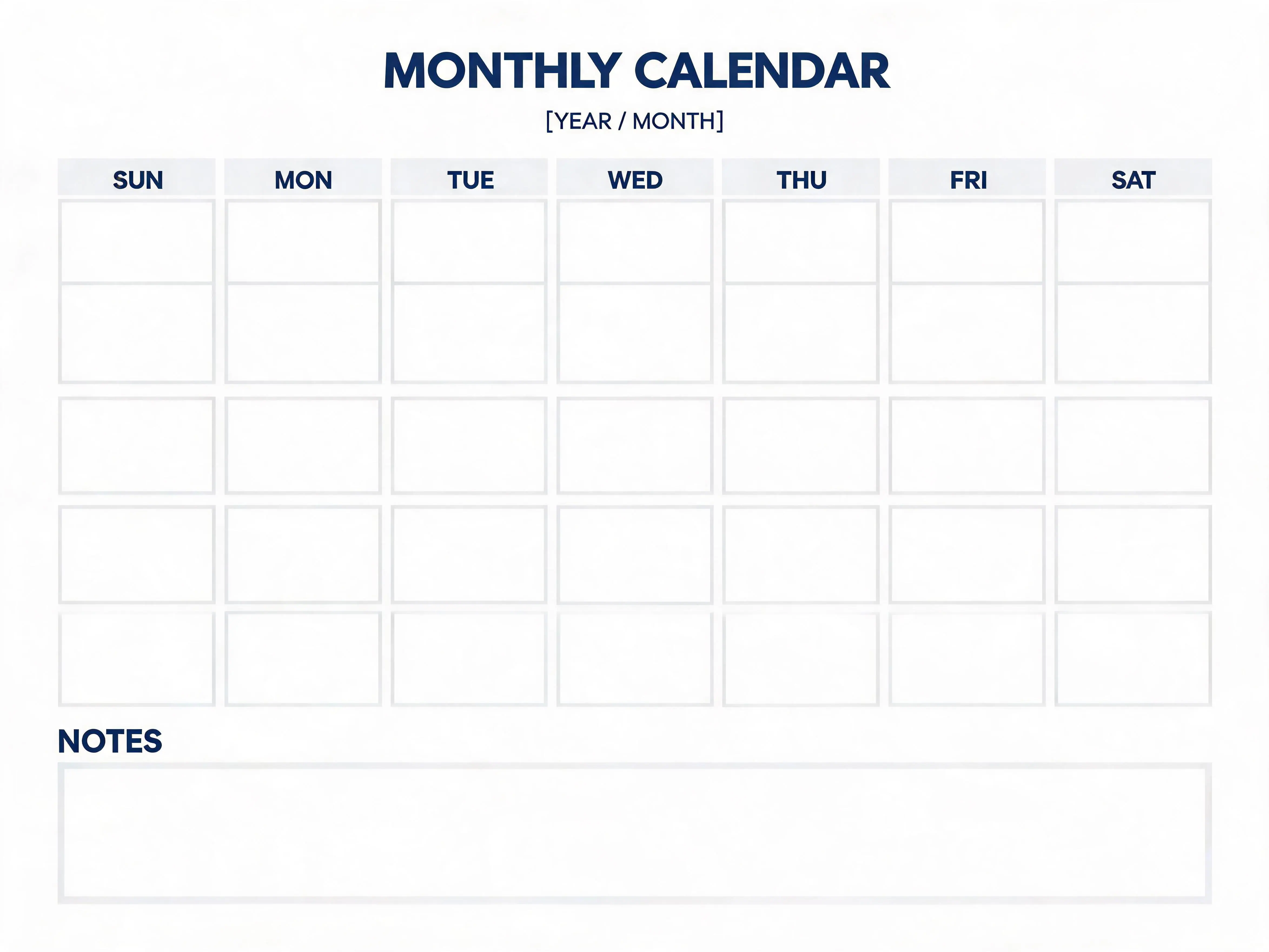 Corporate Professional Blank Monthly Calendar