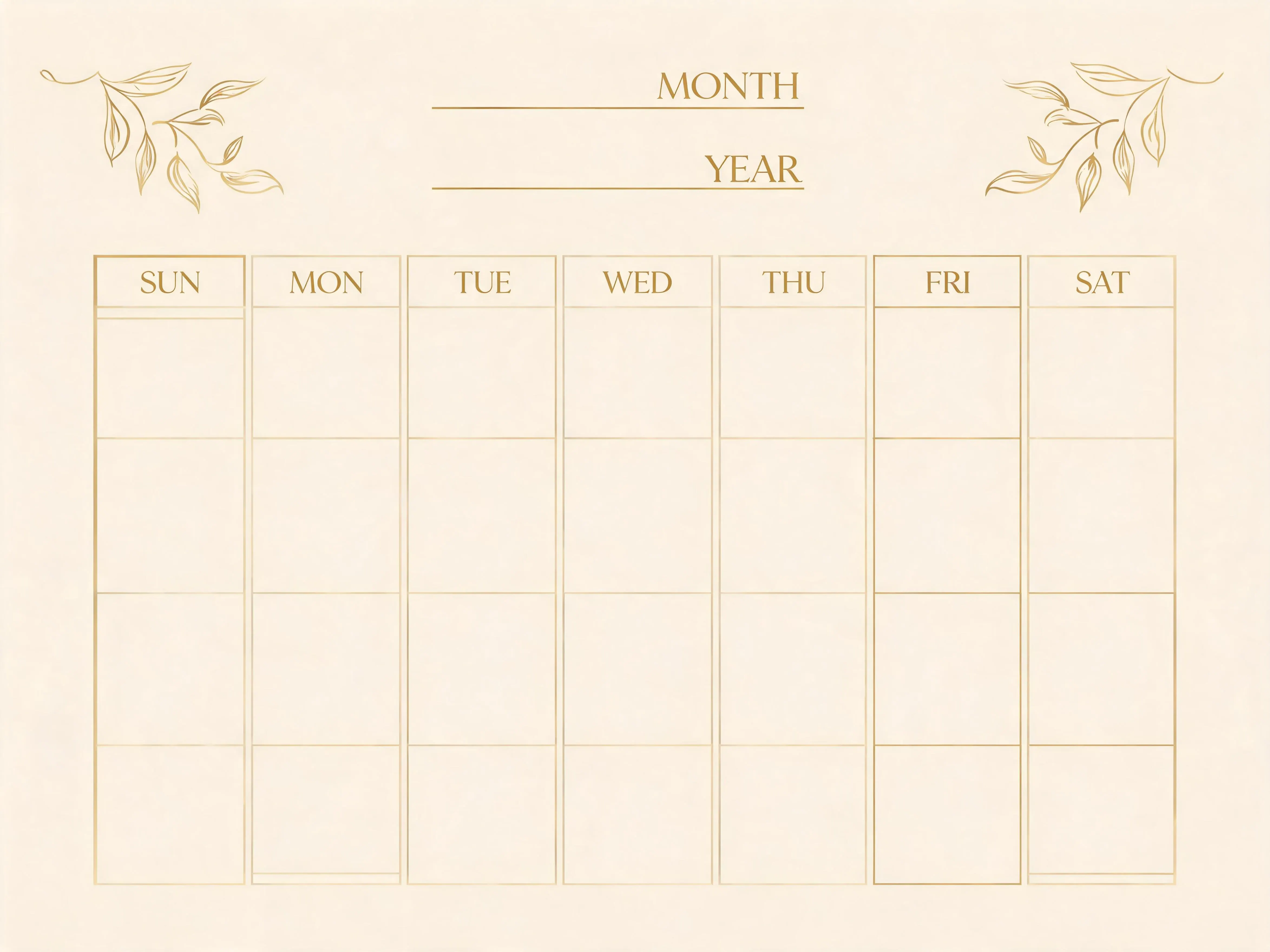Luxury Blank Monthly Calendar