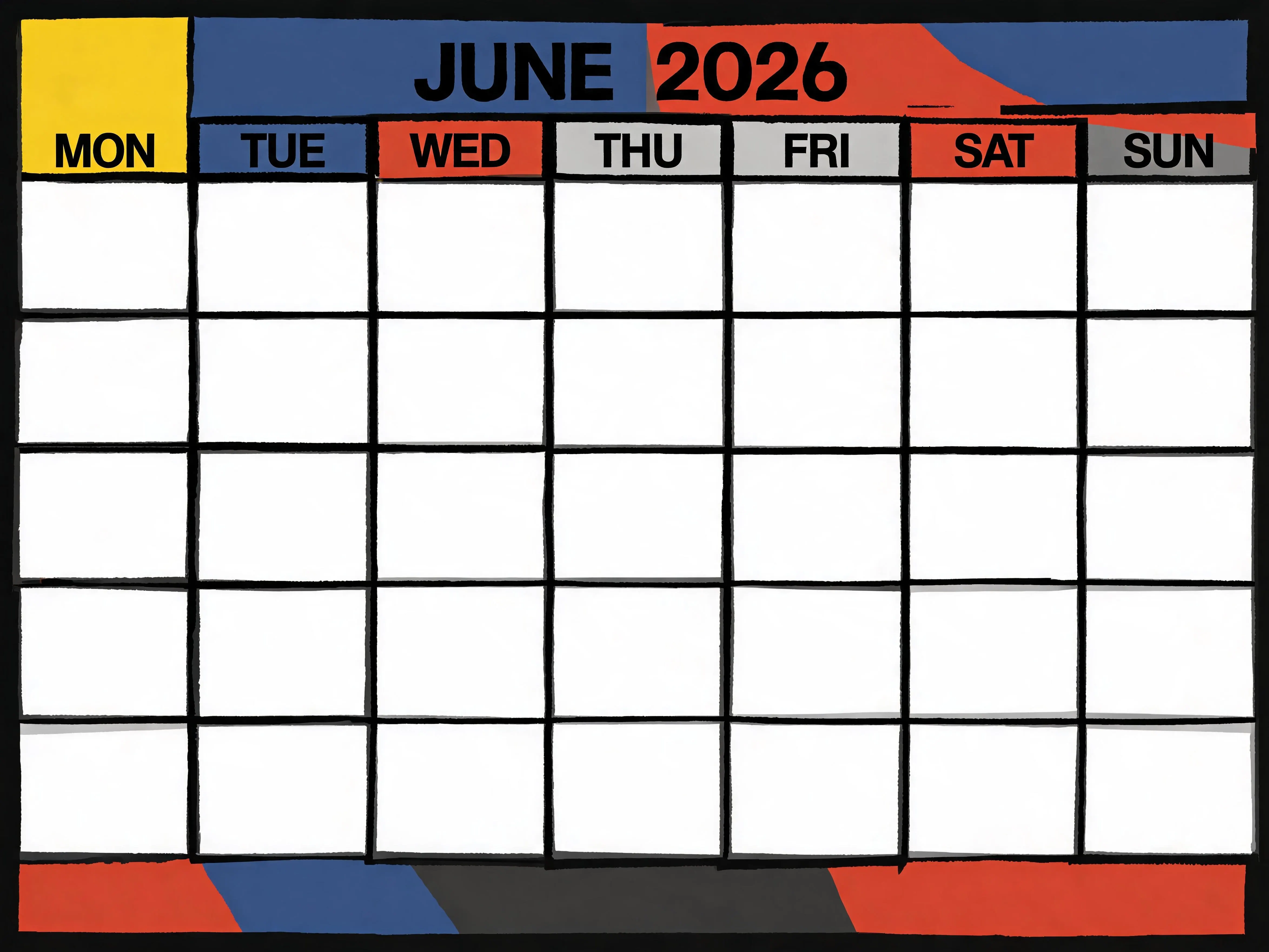 New Brutalism Blank Monthly Calendar