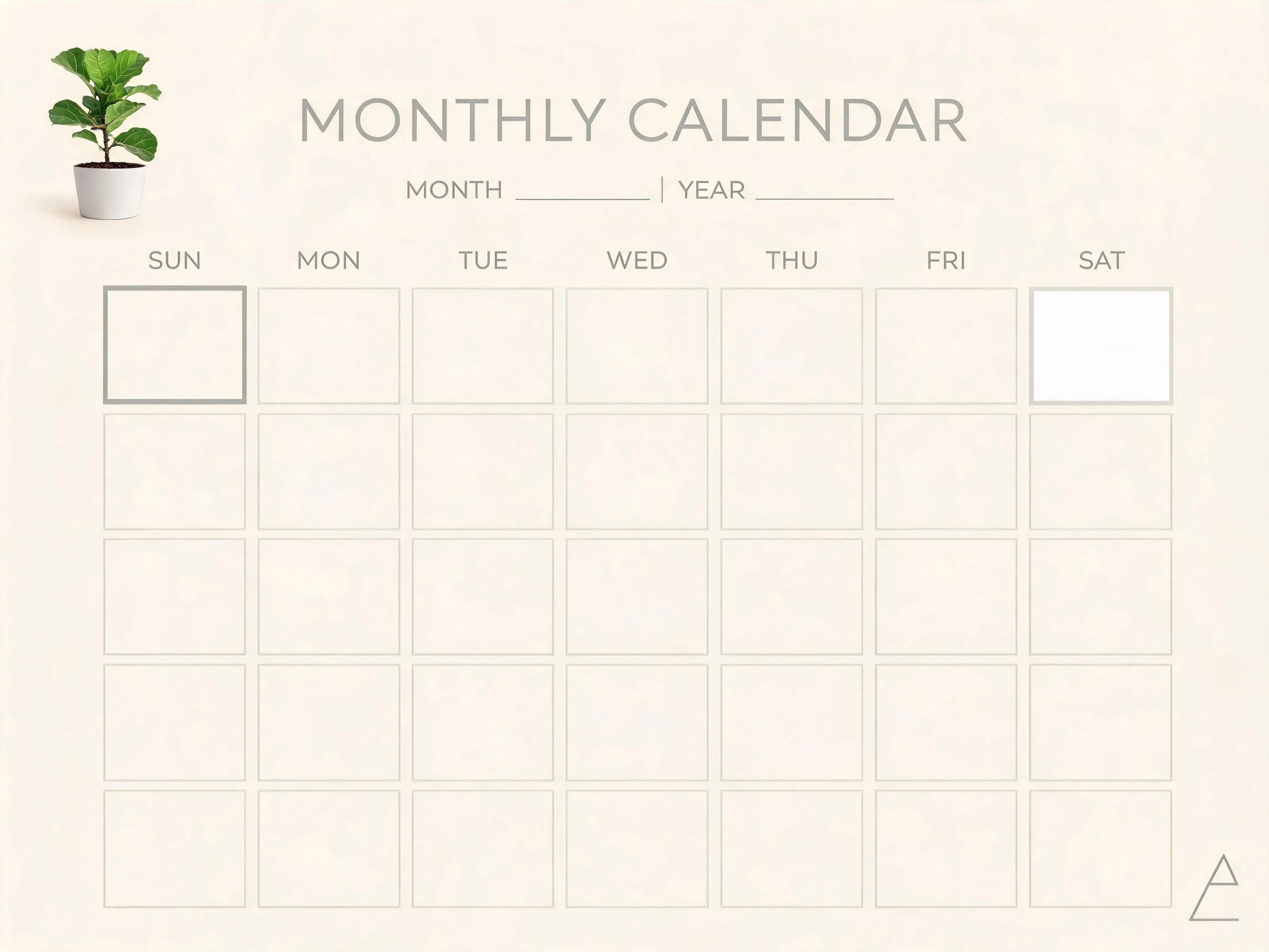 Nordic Style Blank Monthly Calendar
