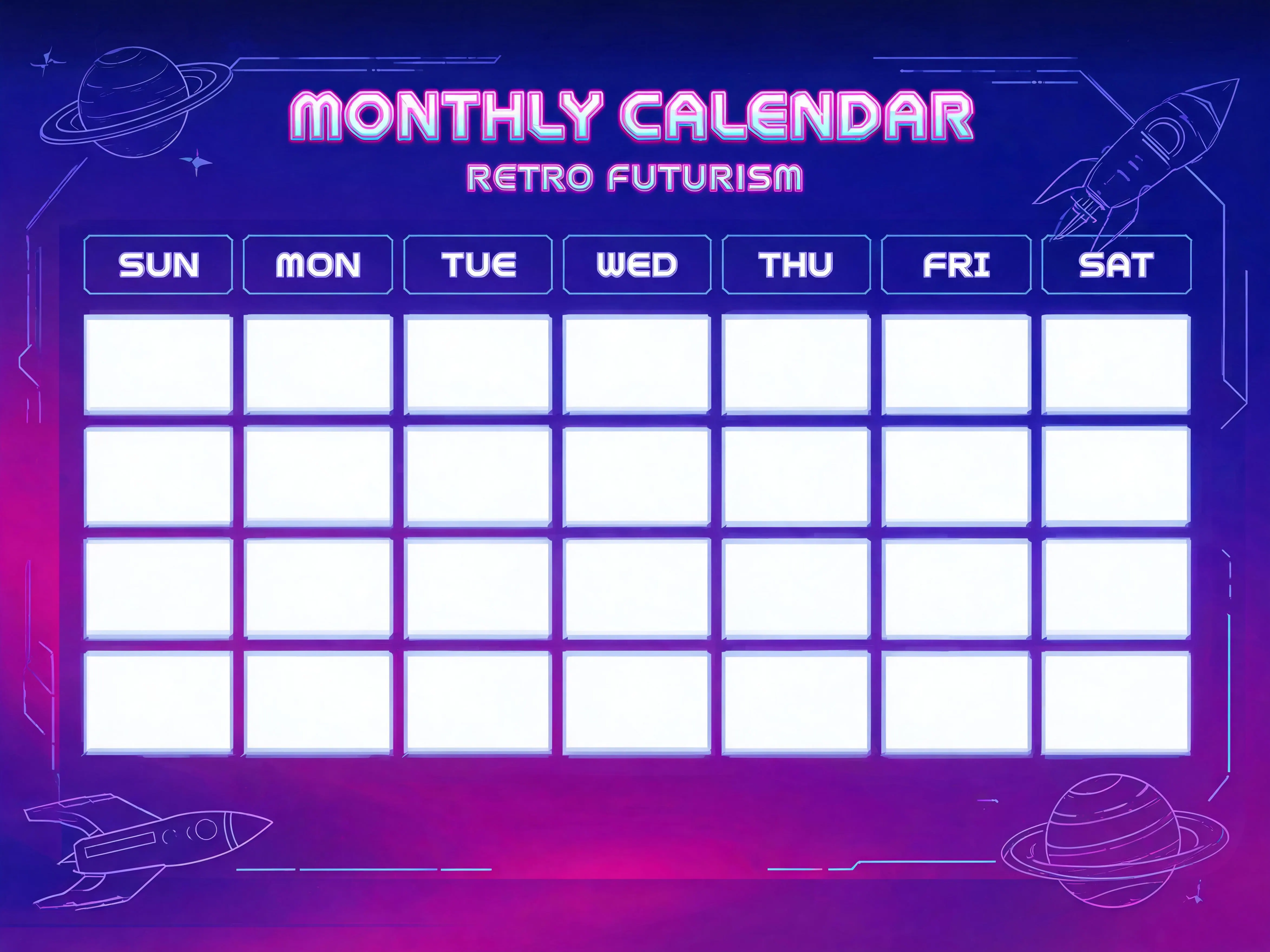 Retro Futurism Blank Monthly Calendar