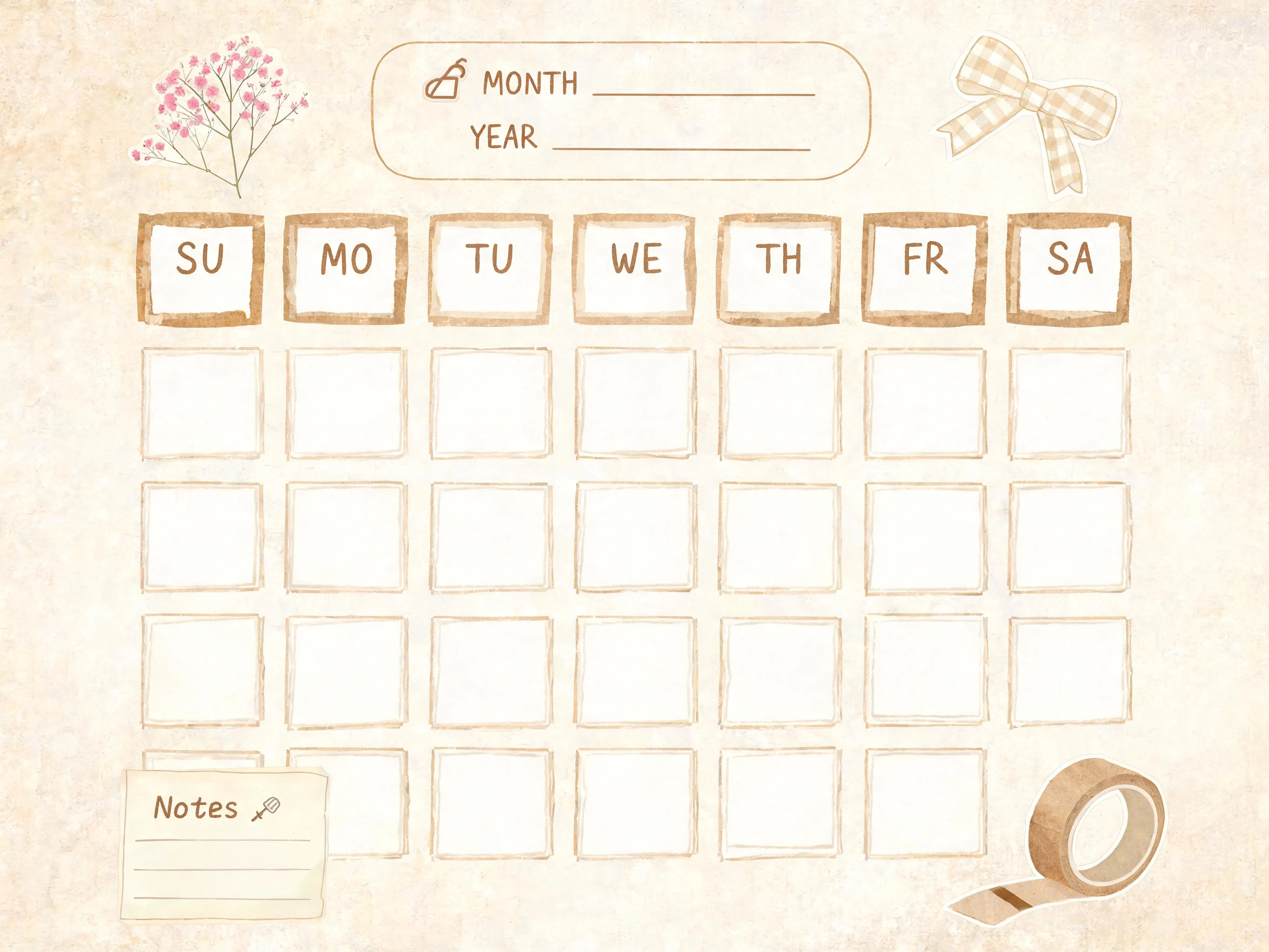 Scrapbook Blank Monthly Calendar