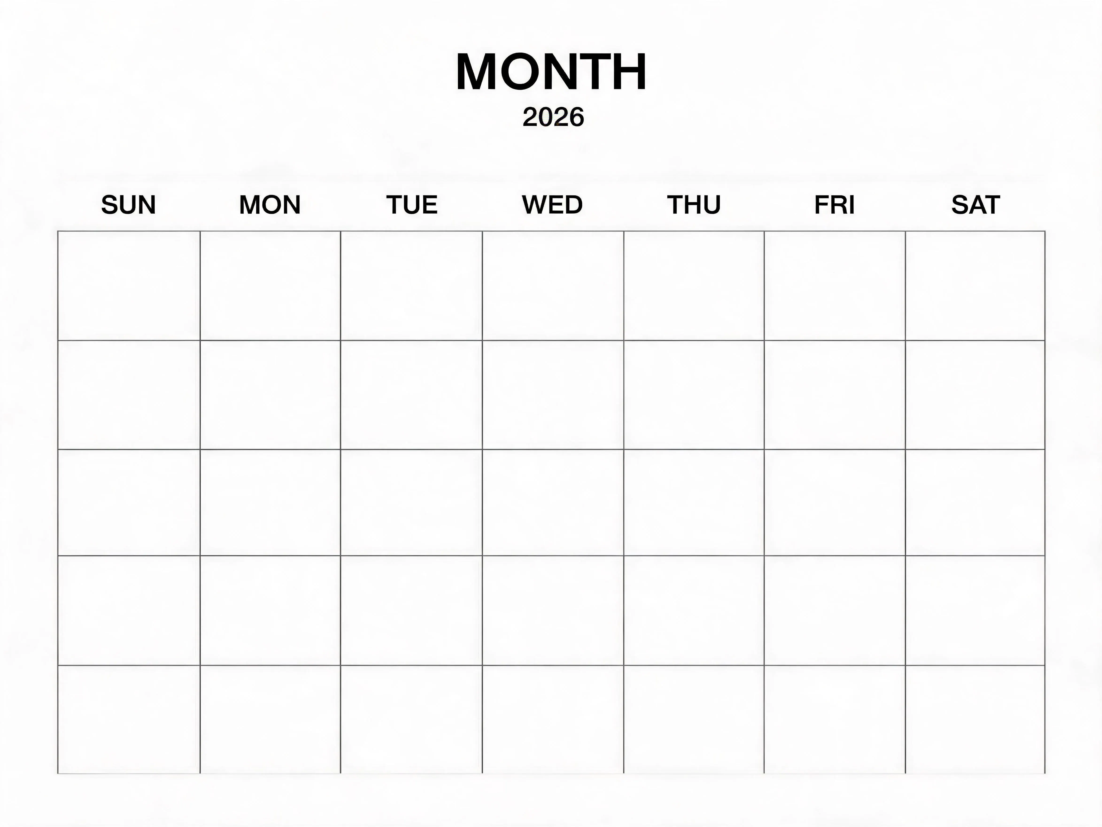 Swiss Style Blank Monthly Calendar