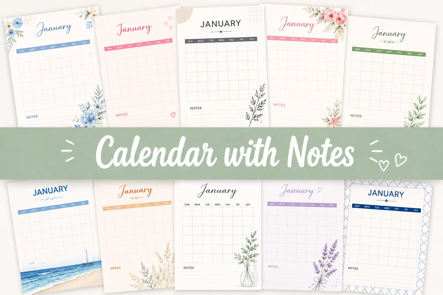 Calendar with Notes printable calendar template