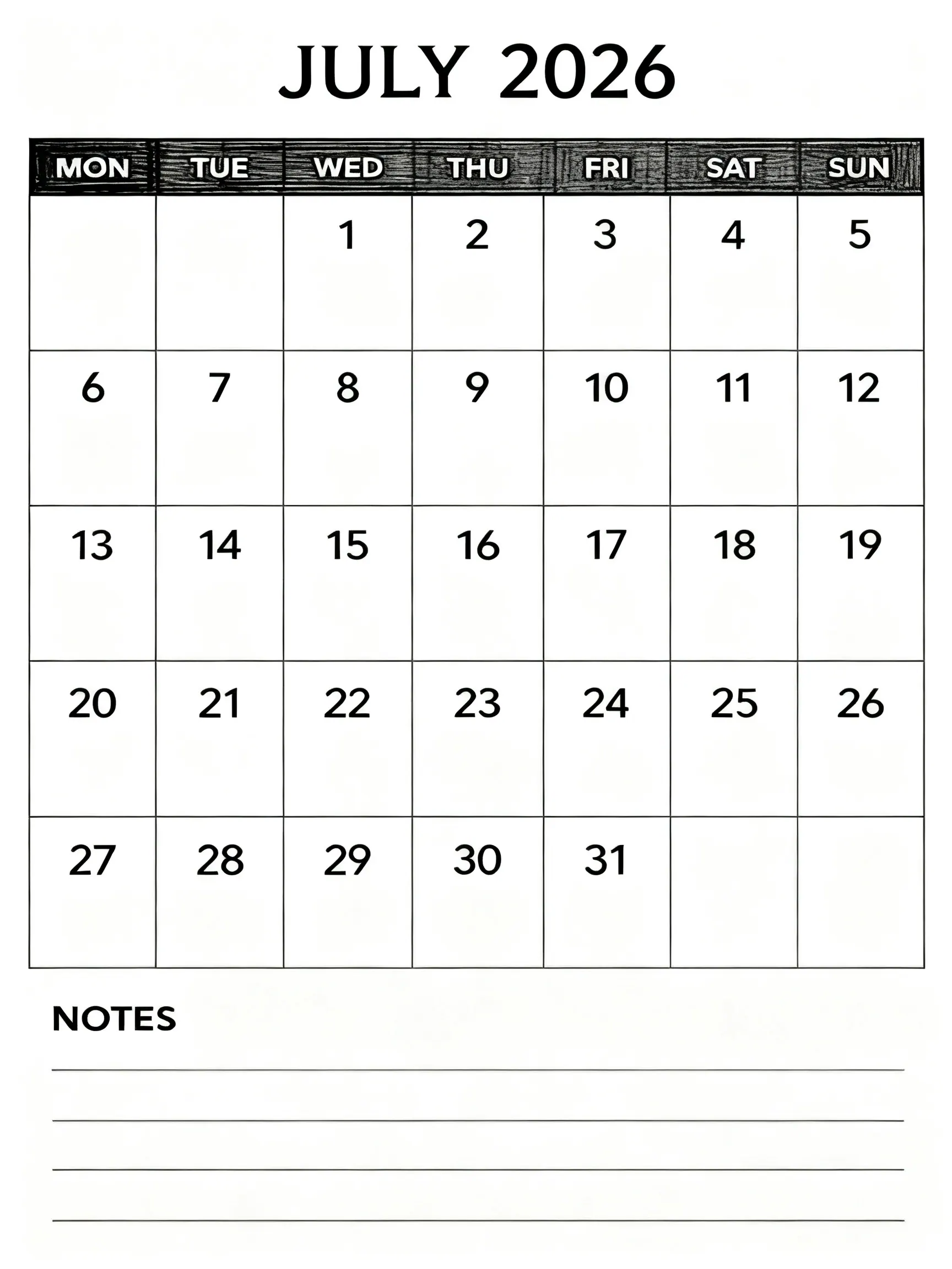 Classic Monthly Calendar printable calendar template