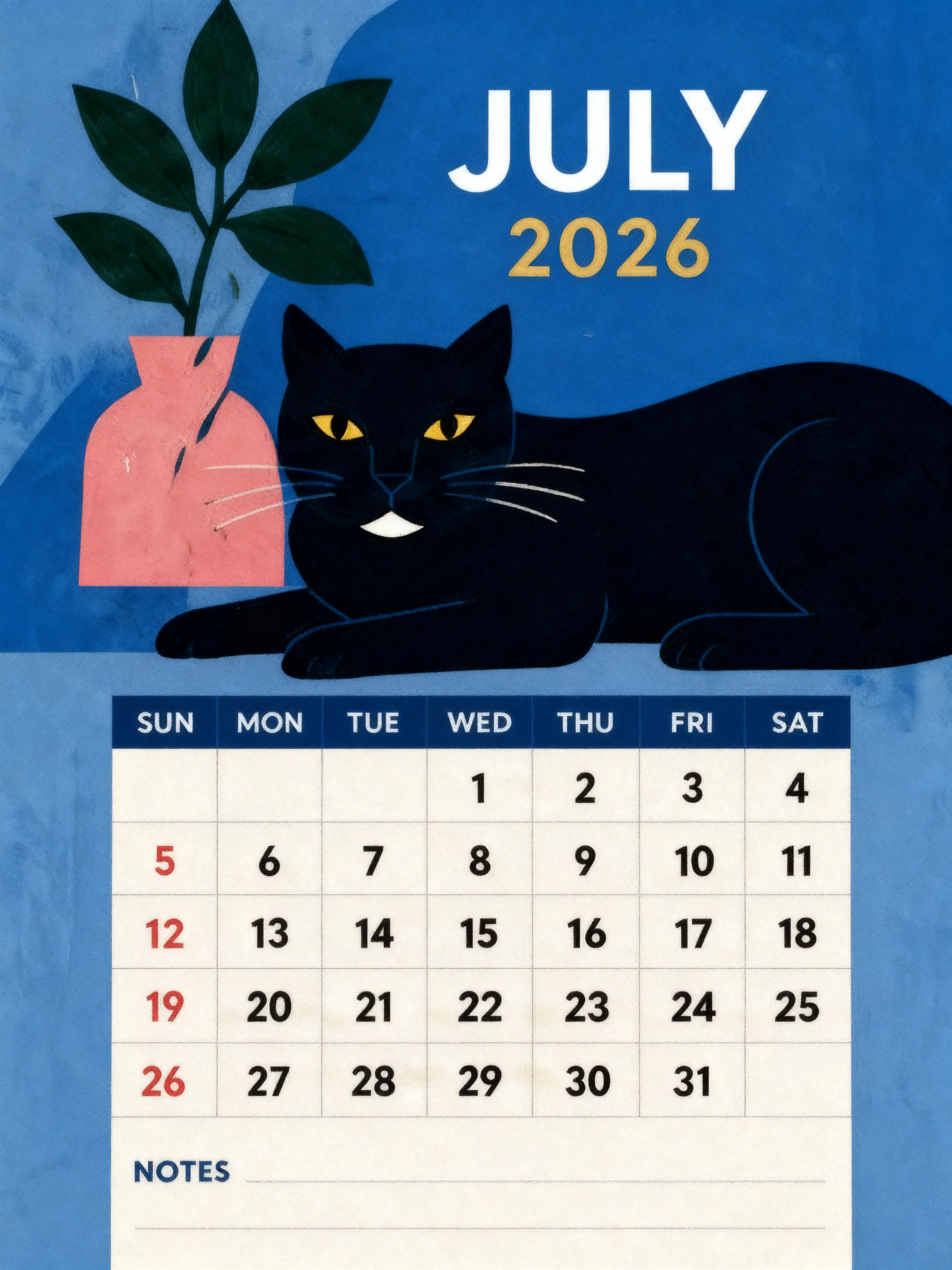 Blue Cat Classic Monthly Calendar