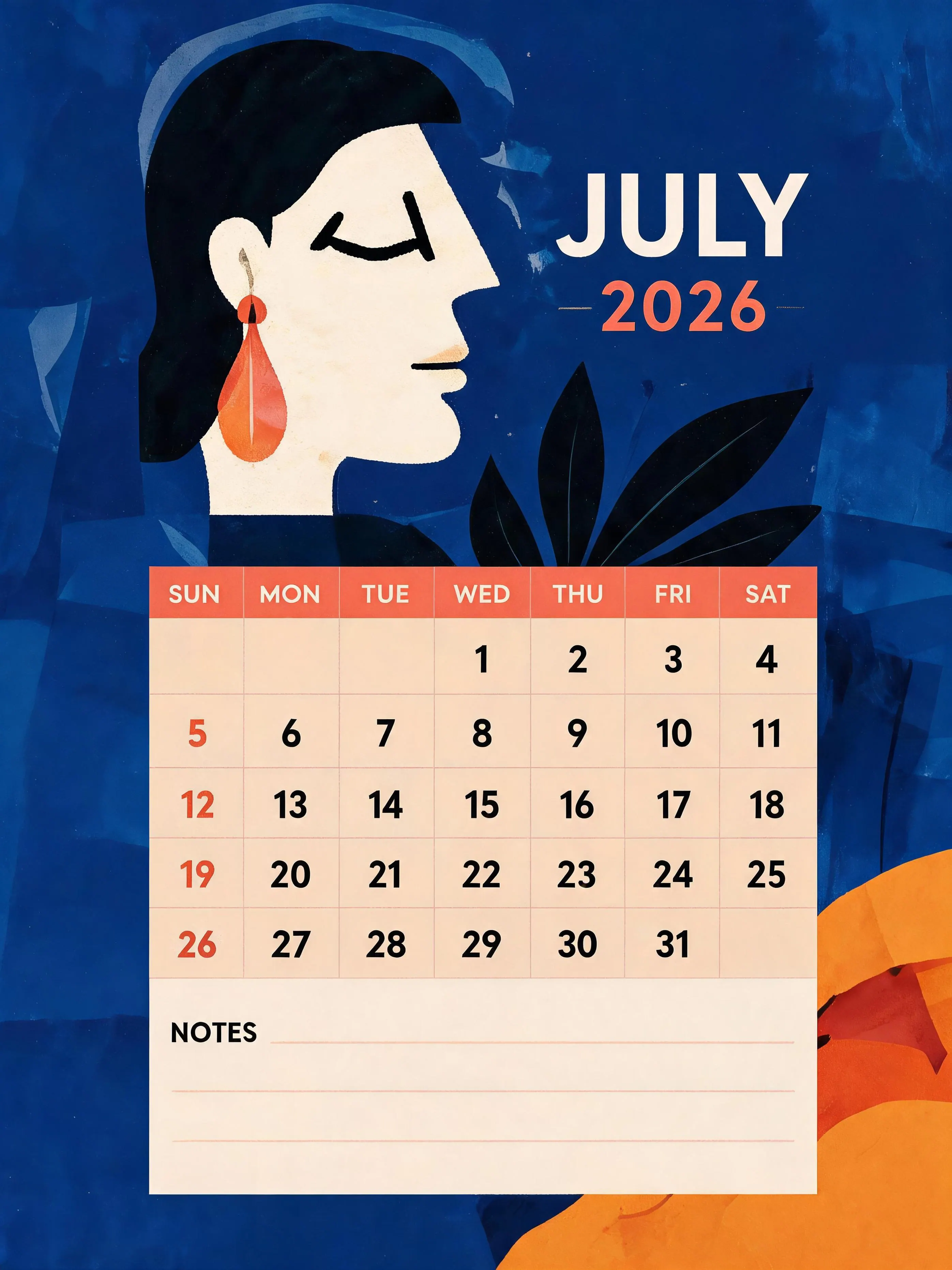 Blue Portrait Classic Monthly Calendar
