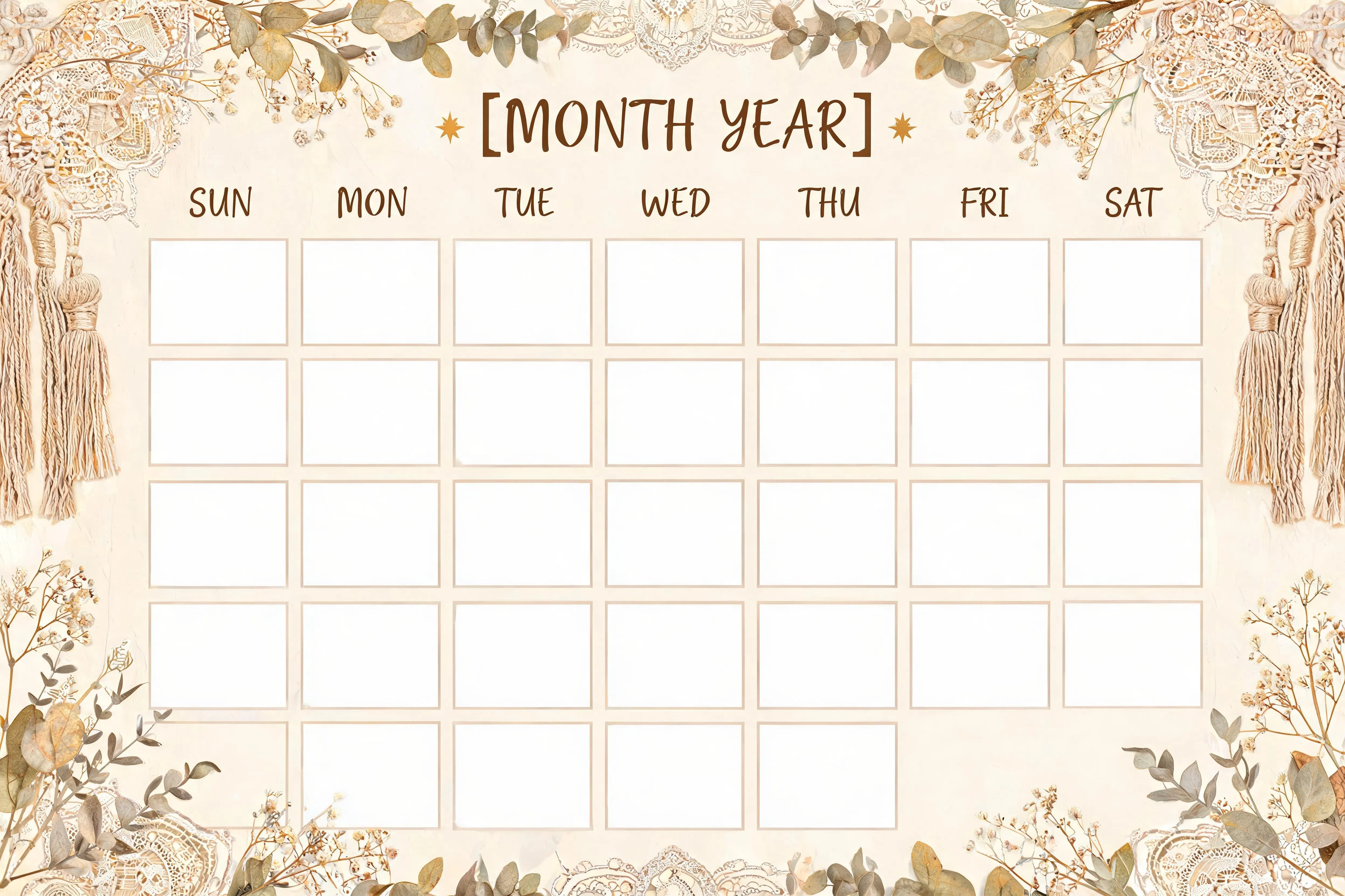 Boho Classic Monthly Calendar