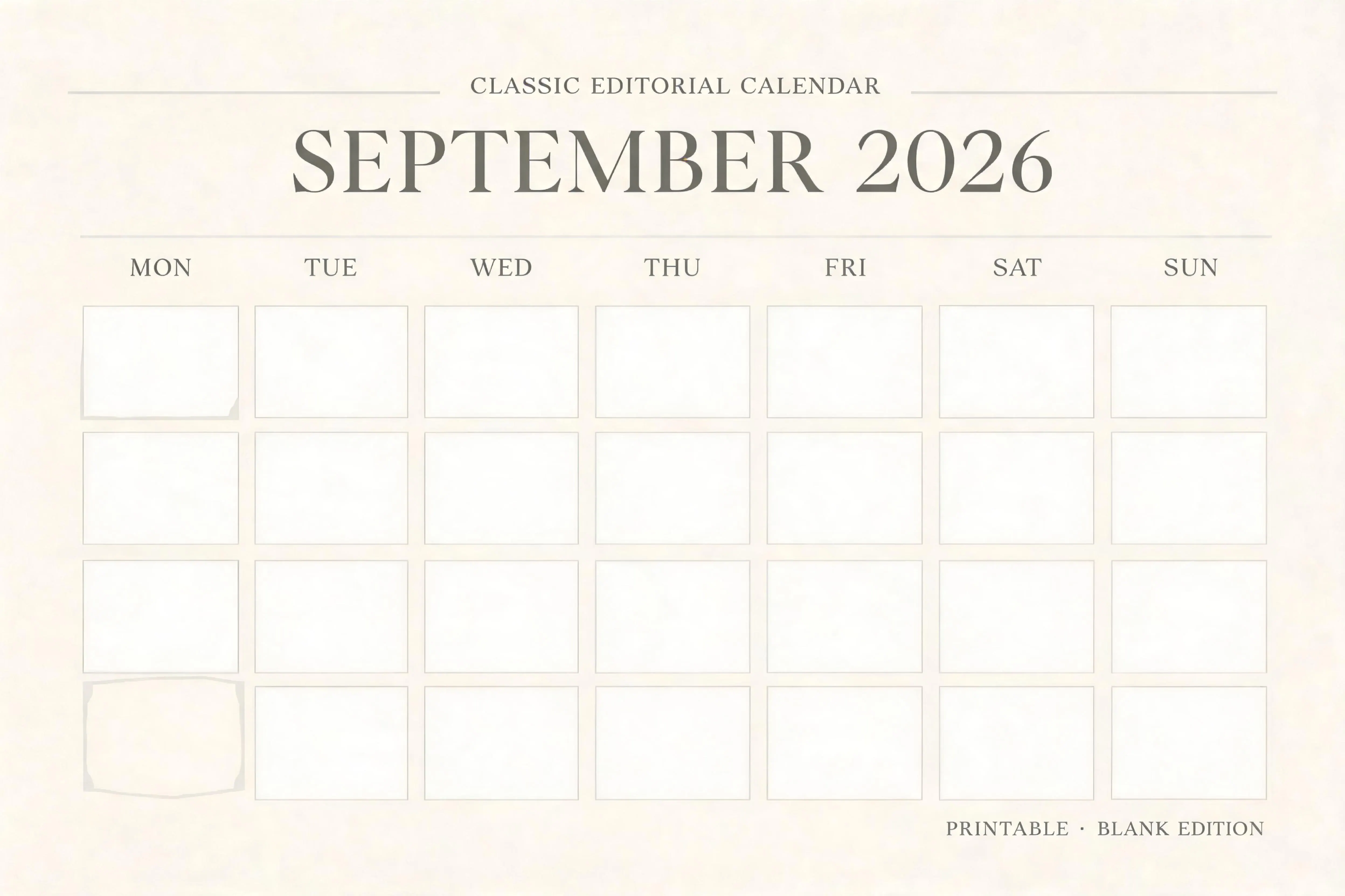 Editorial Style Classic Monthly Calendar