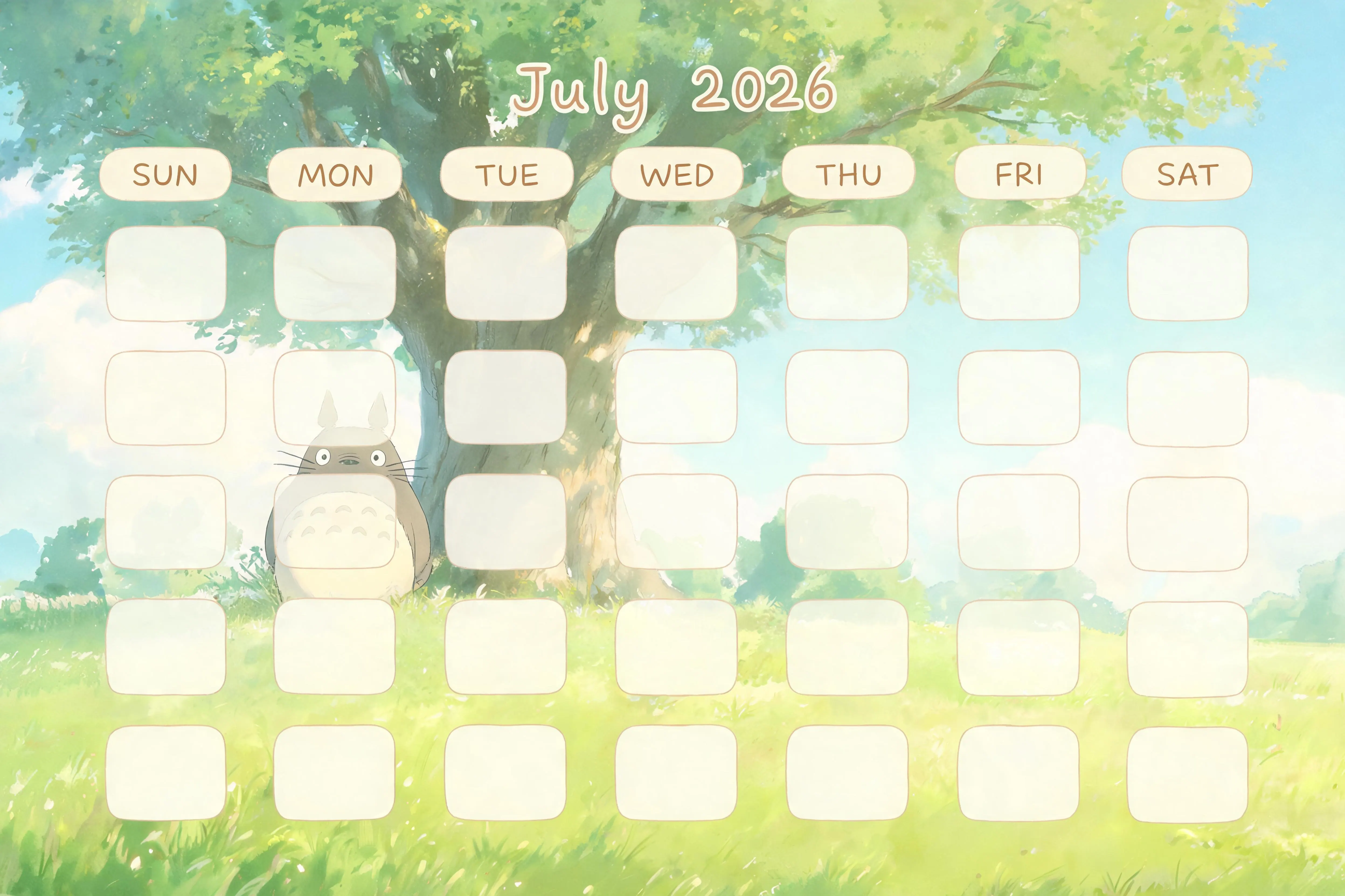 Ghibli Inspired Classic Monthly Calendar