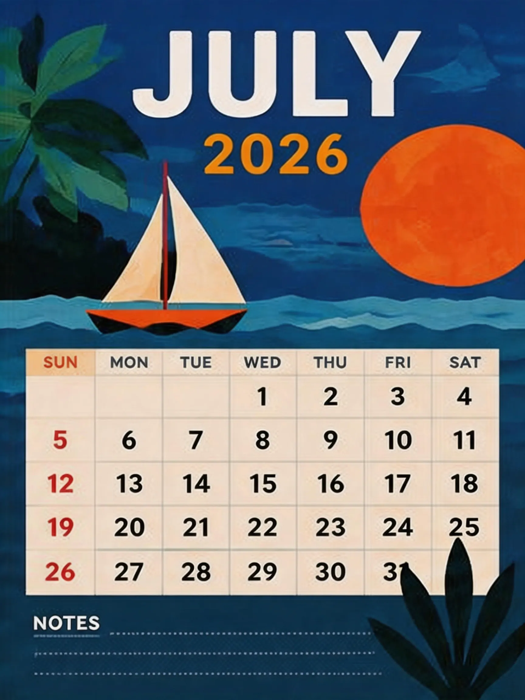 Night Sailboat Classic Monthly Calendar