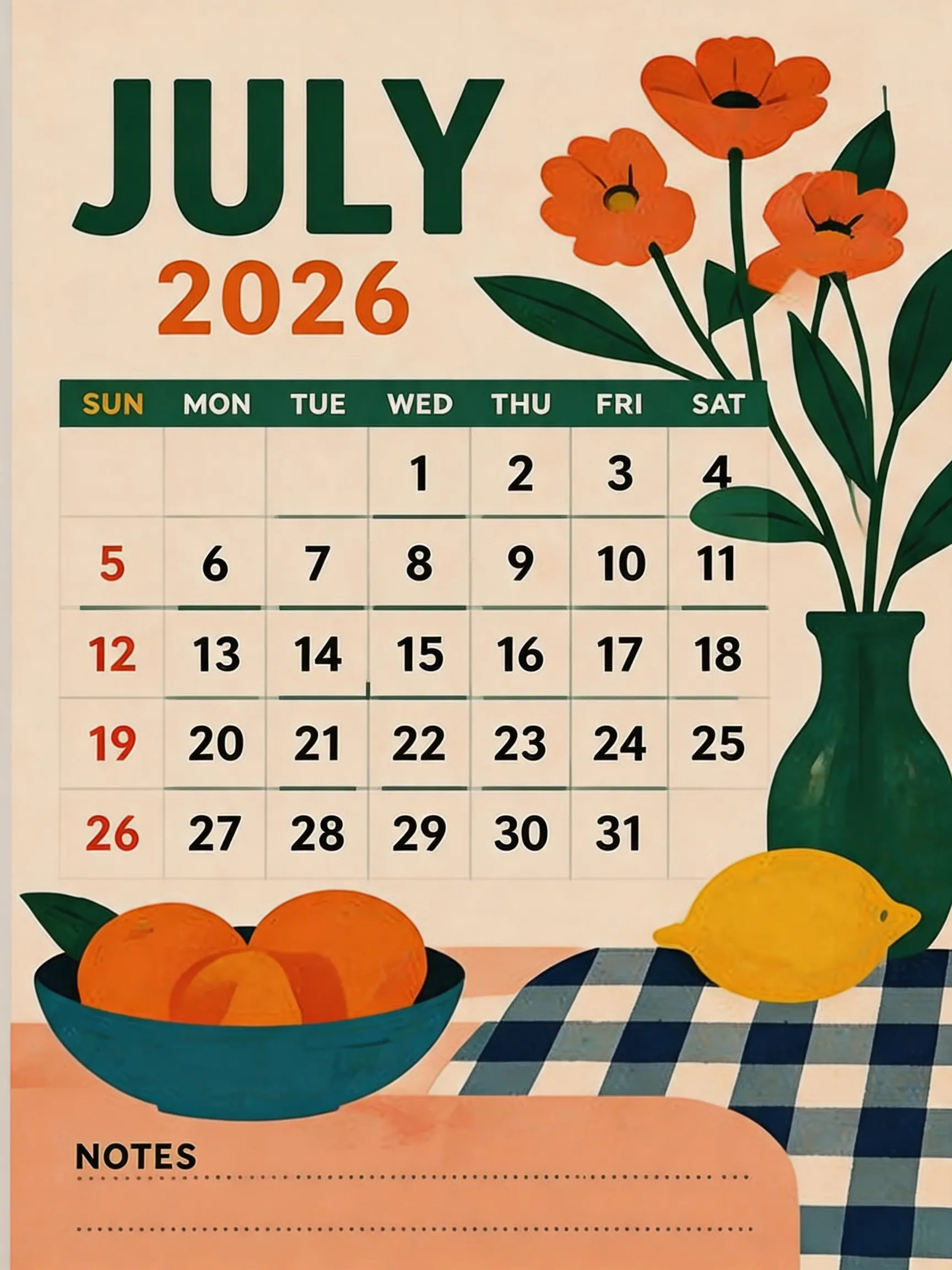 Orange Floral Still Life Classic Monthly Calendar