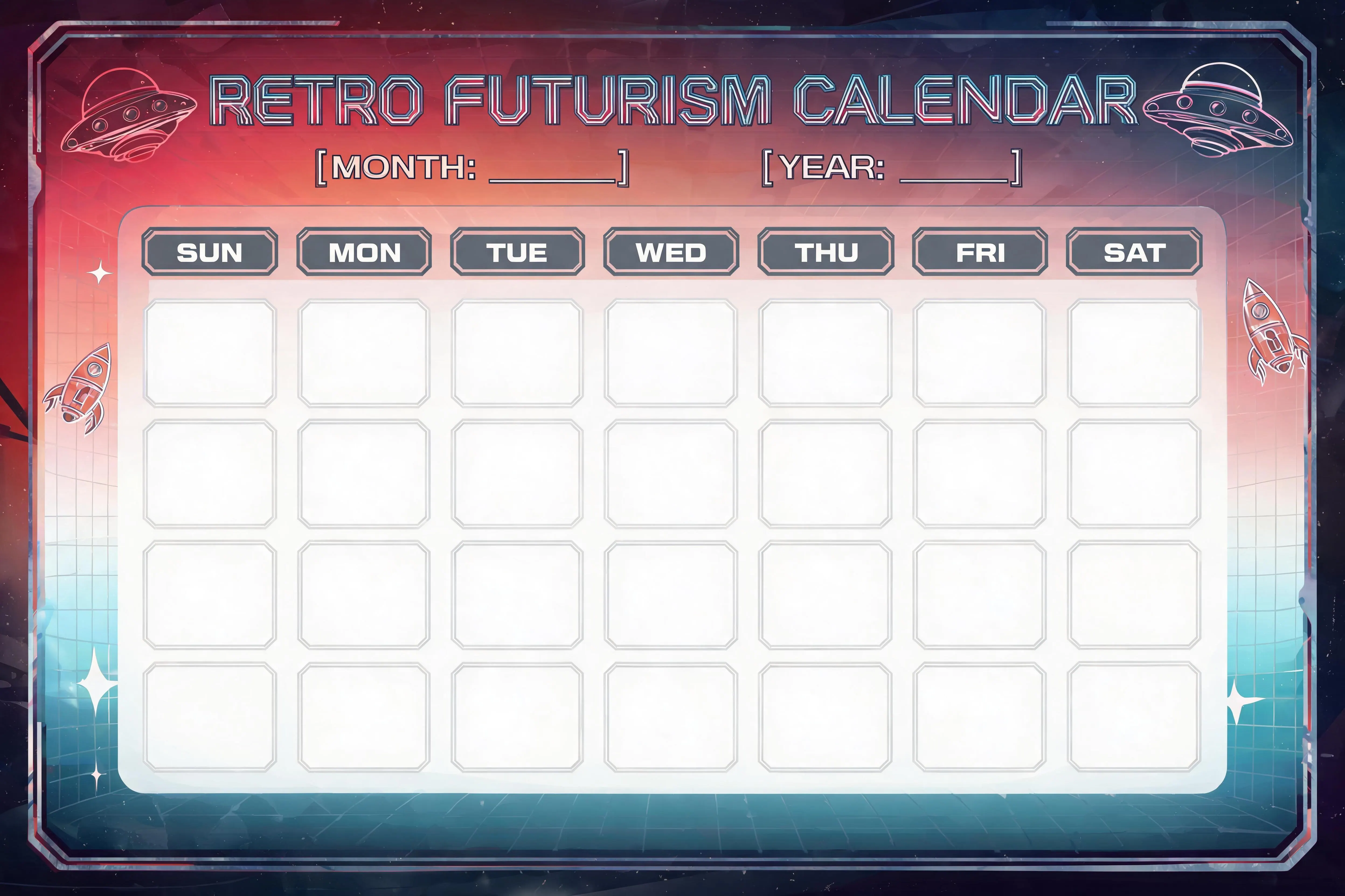 Retro Futurism Classic Monthly Calendar