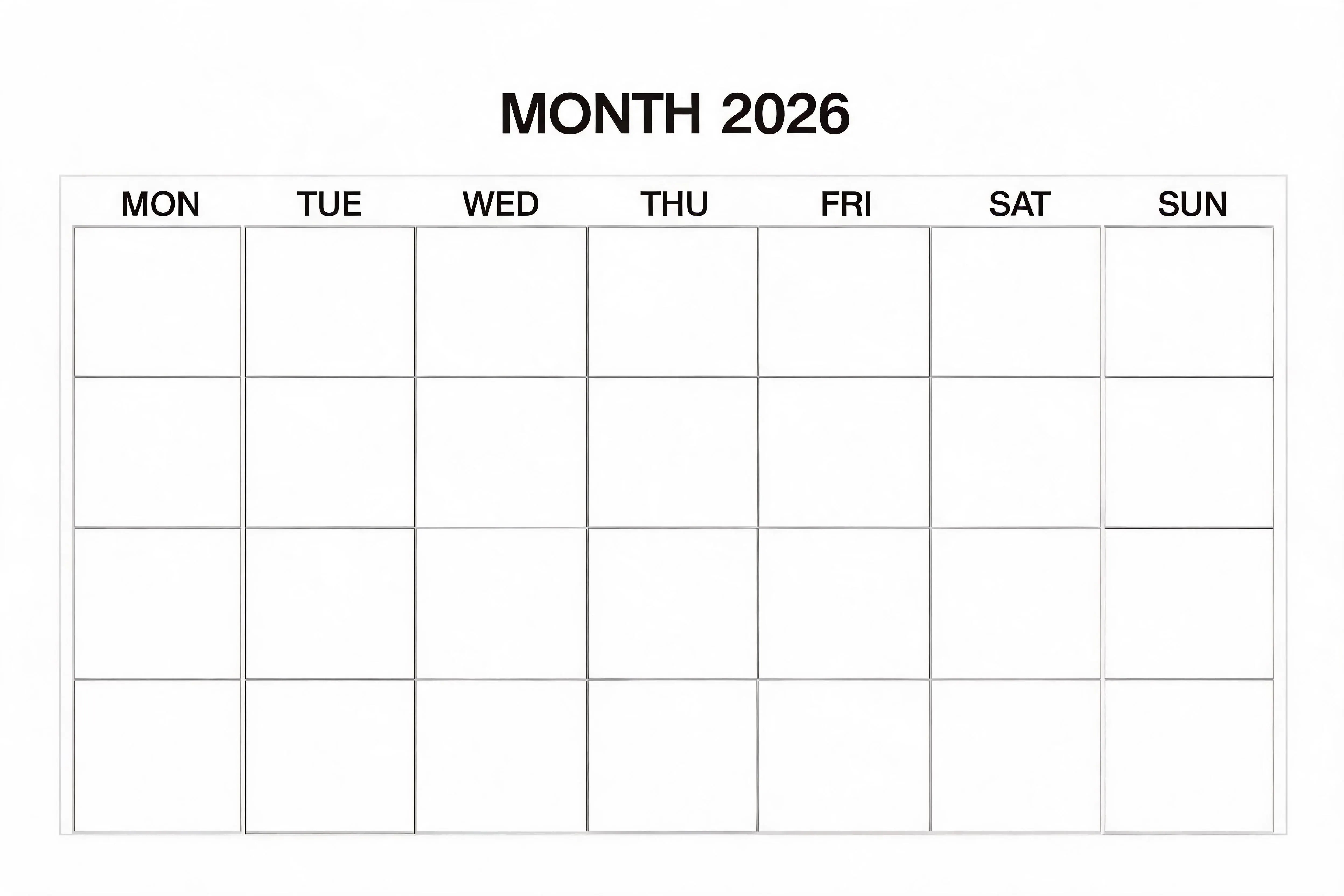 Swiss Style Classic Monthly Calendar