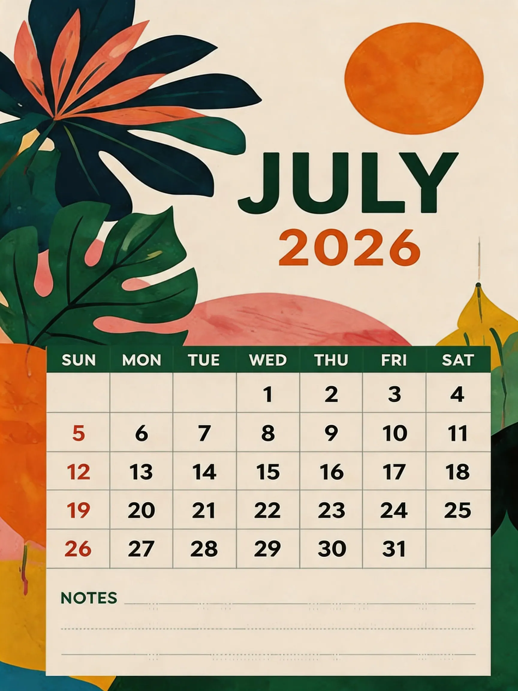 Tropical Leaves Classic Monthly Calendar