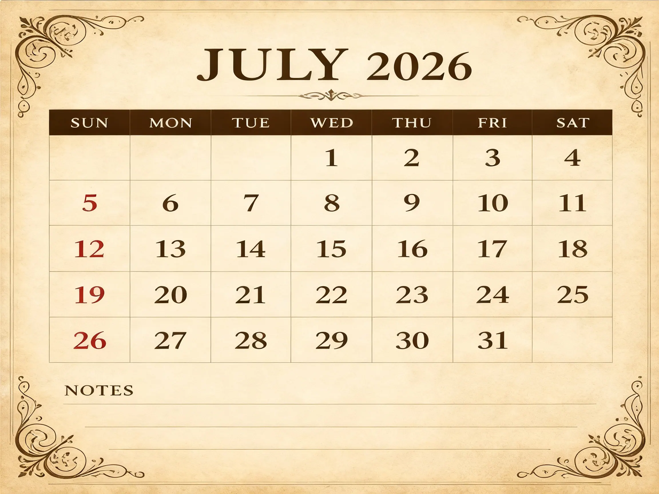 Vintage Brown Classic Monthly Calendar