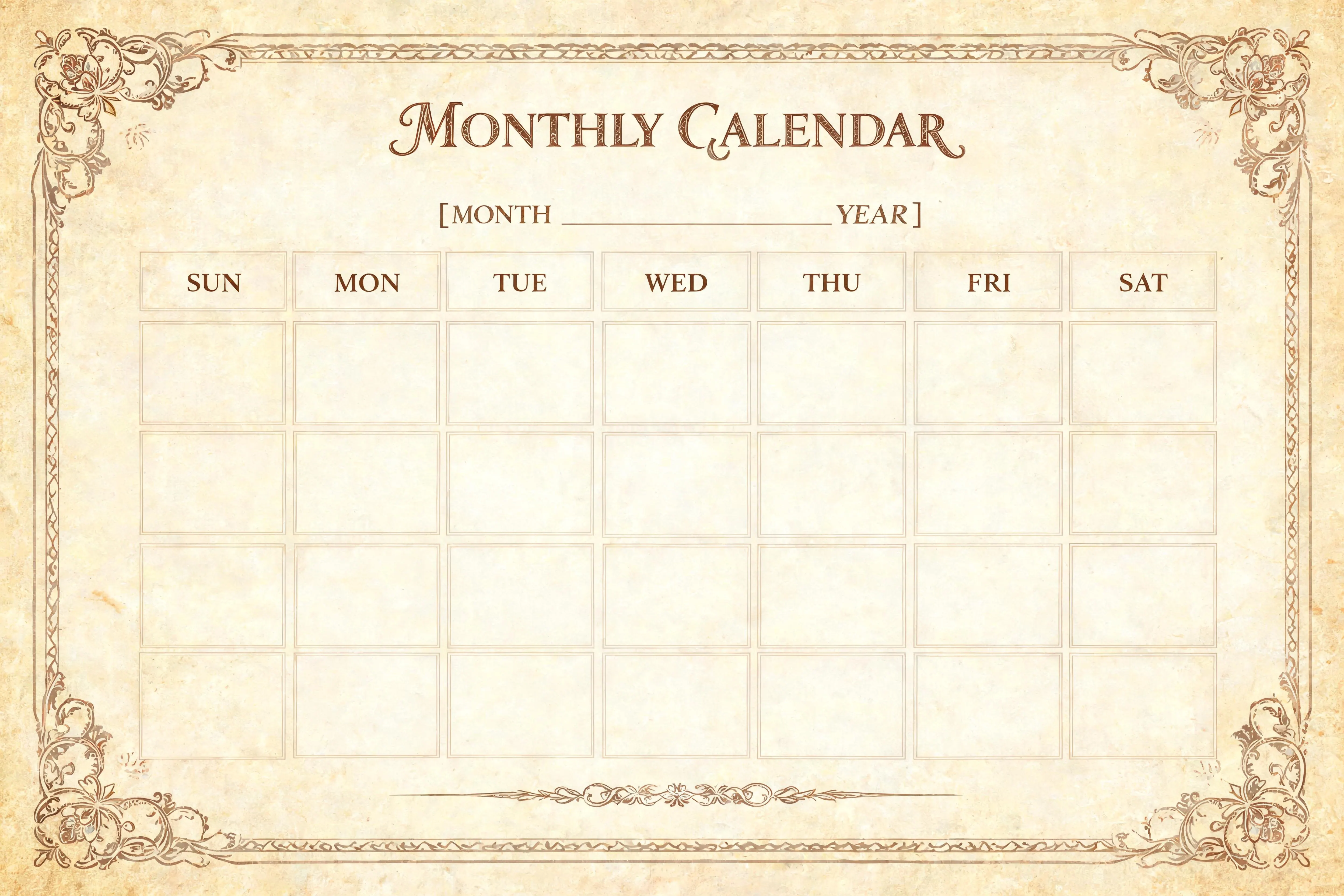 Vintage Classic Monthly Calendar