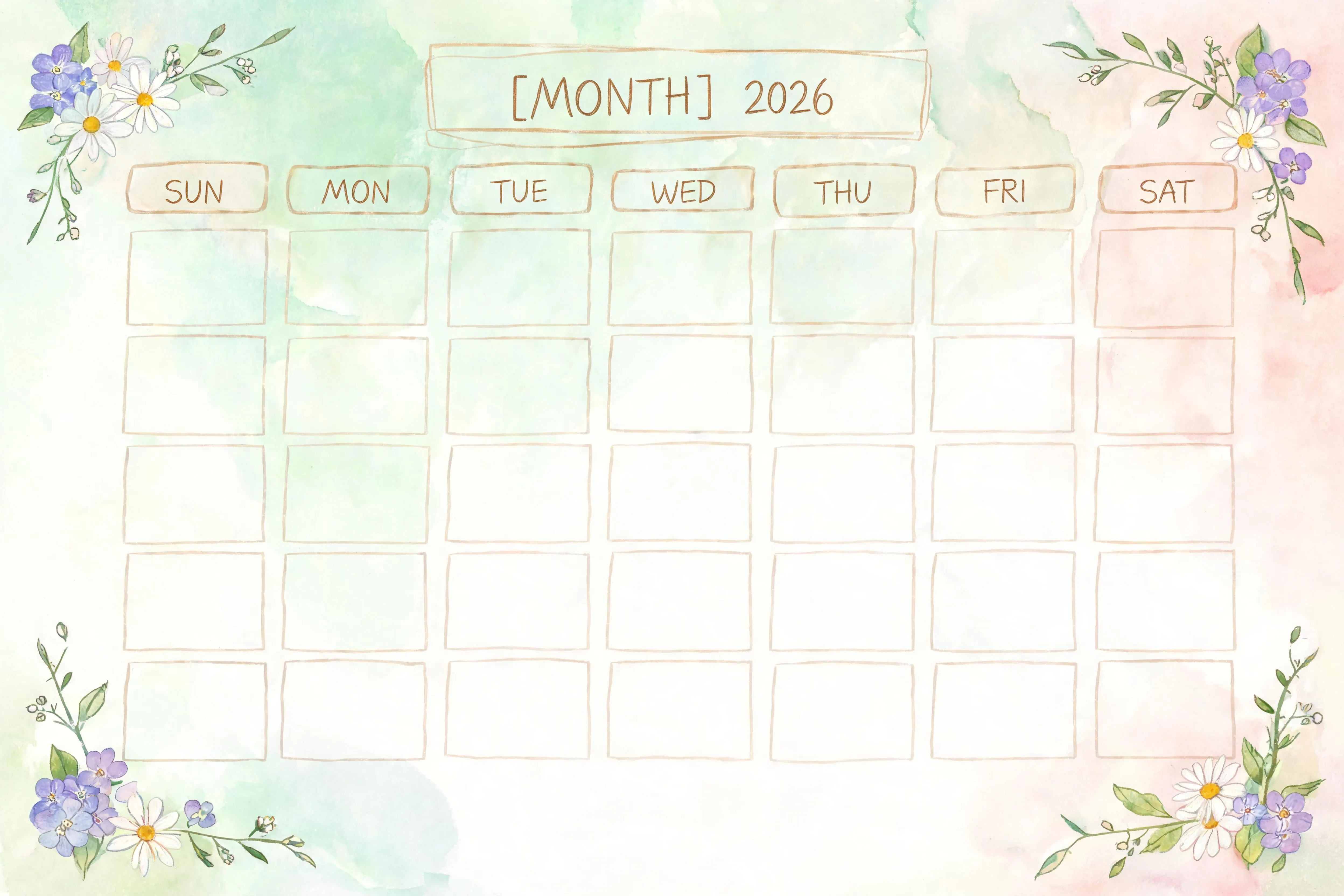 Watercolor Classic Monthly Calendar