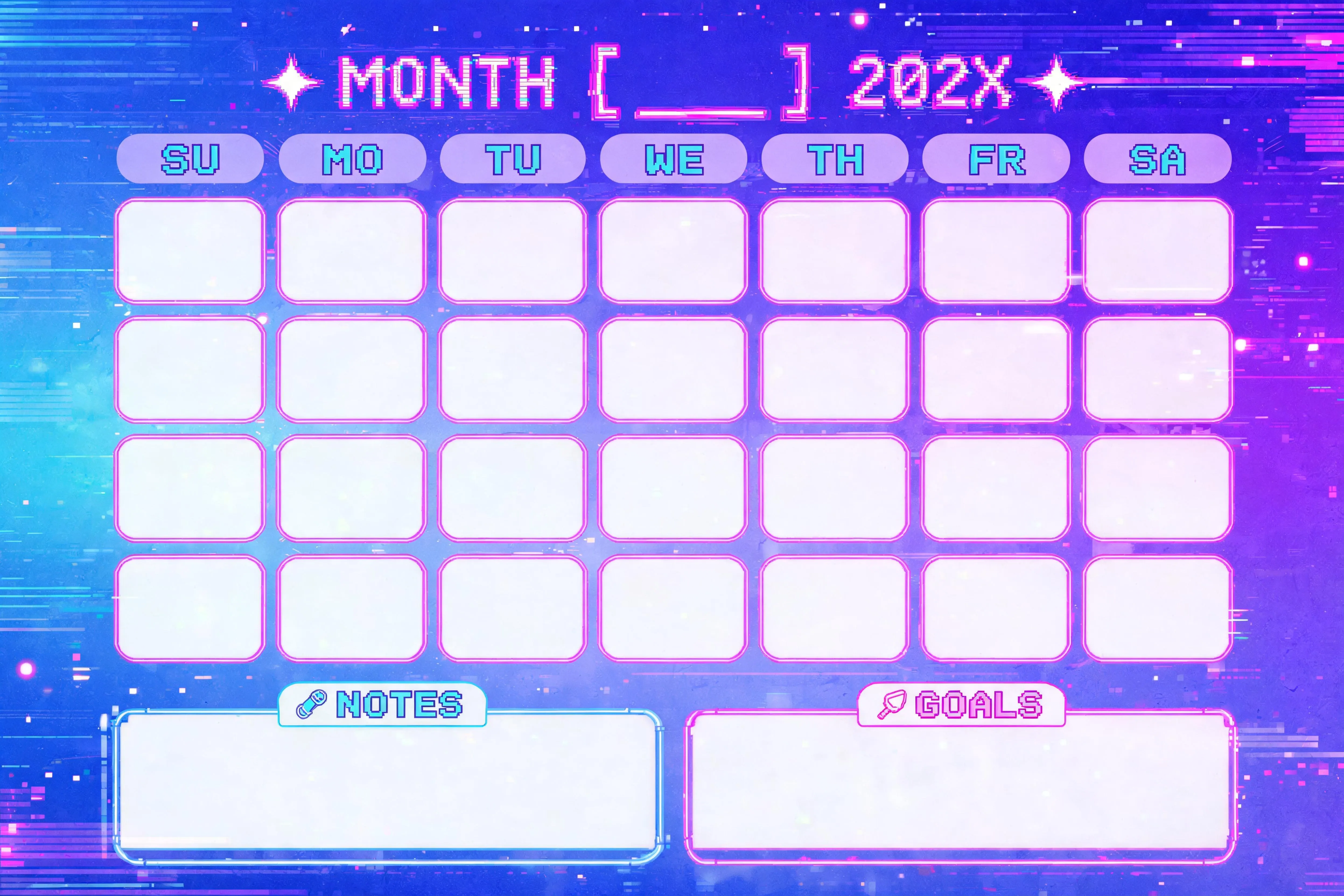 Y2K Digital Classic Monthly Calendar