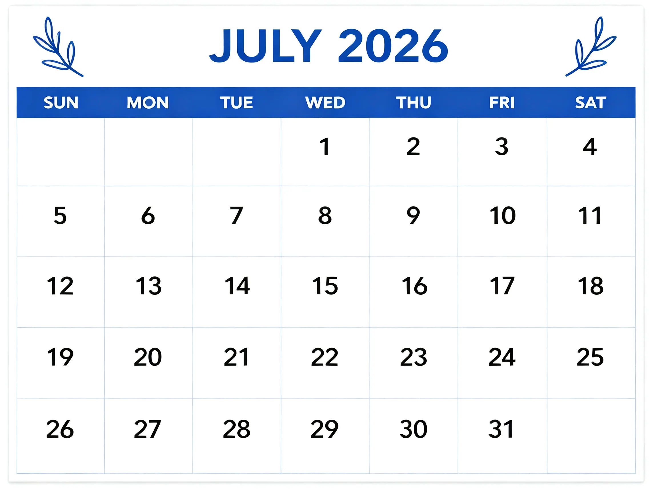 Landscape Monthly Calendar - Blue