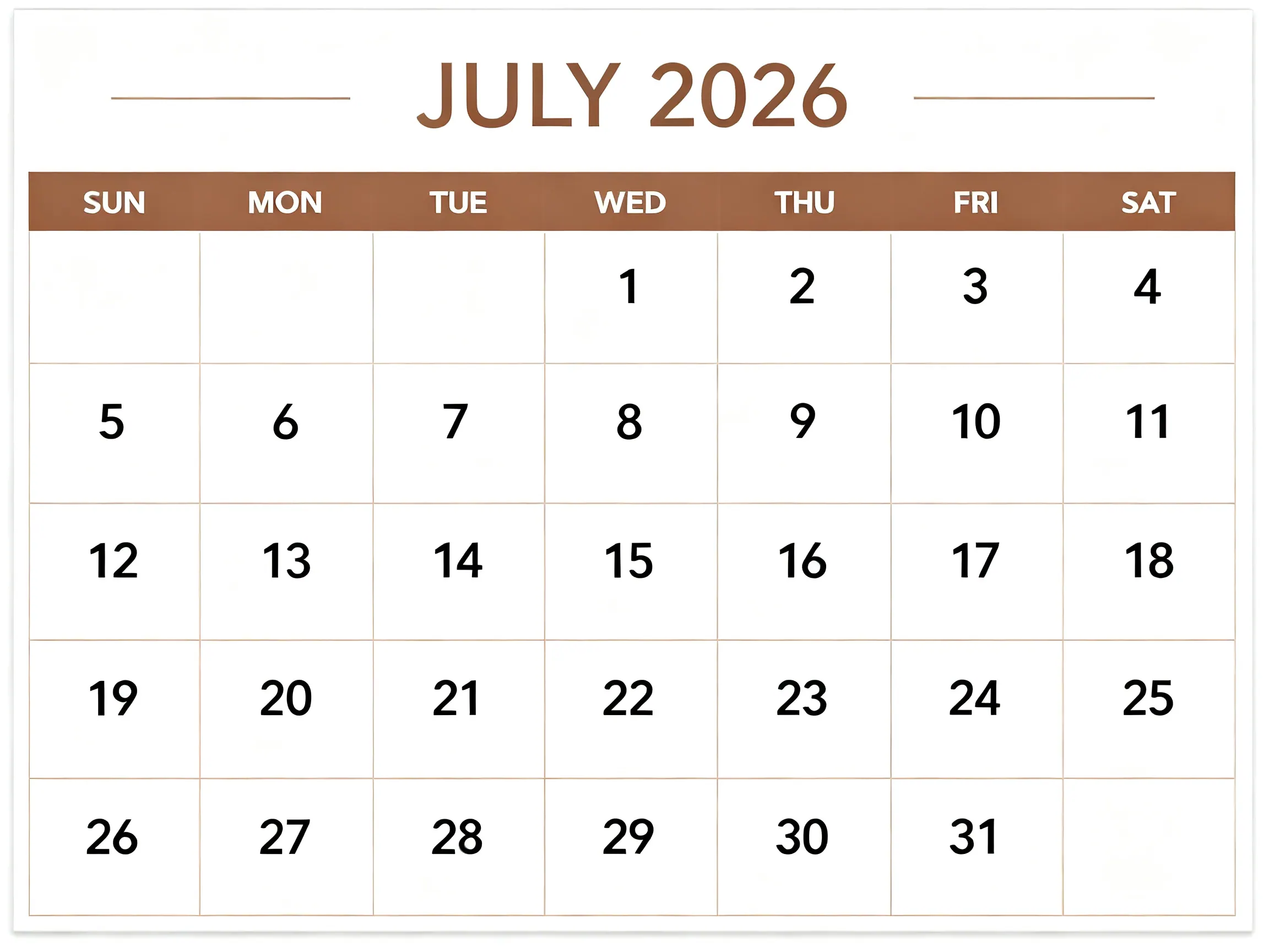 Landscape Monthly Calendar - Brown