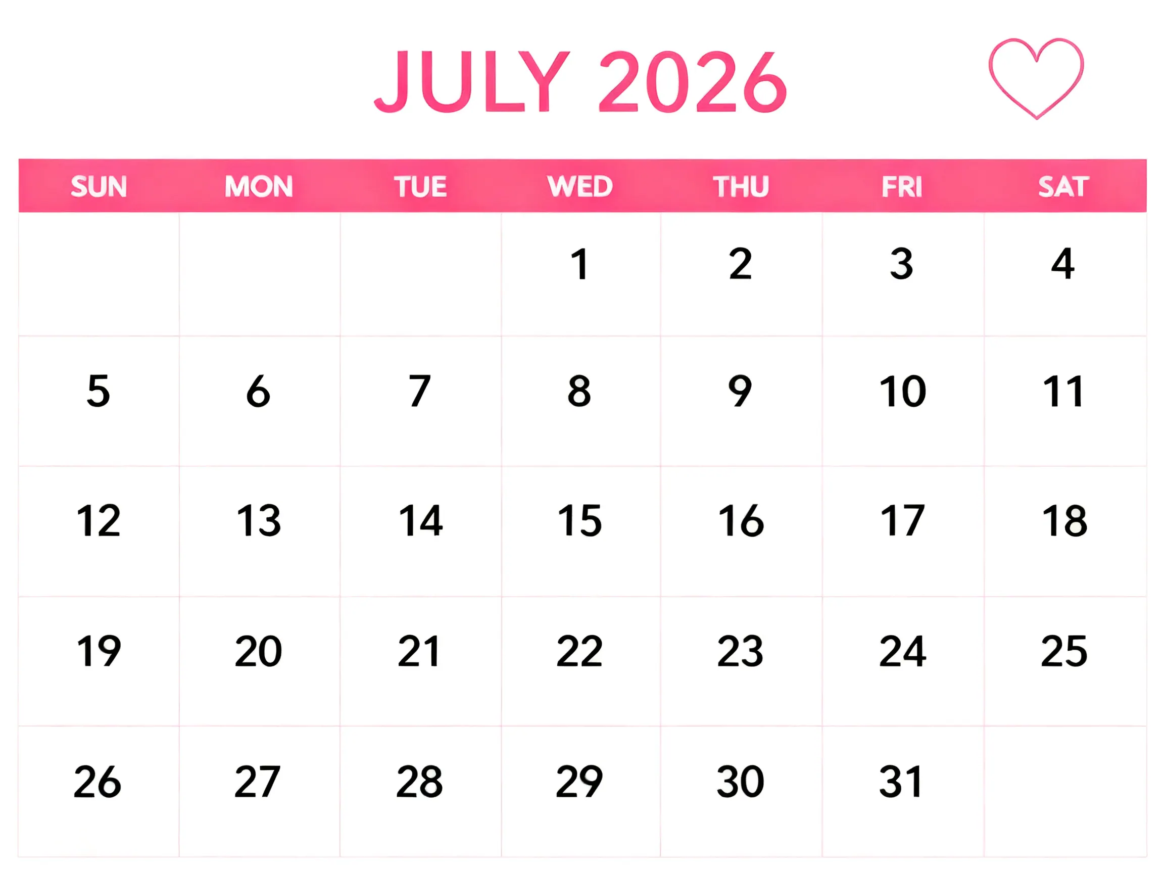 Landscape Monthly Calendar - Pink