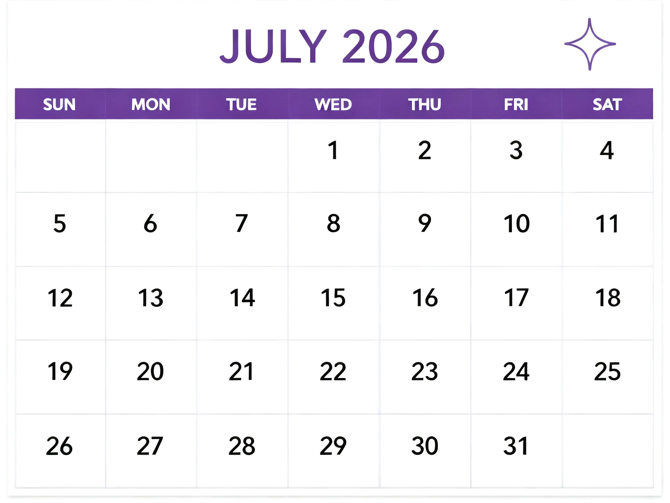 Landscape Monthly Calendar - Purple