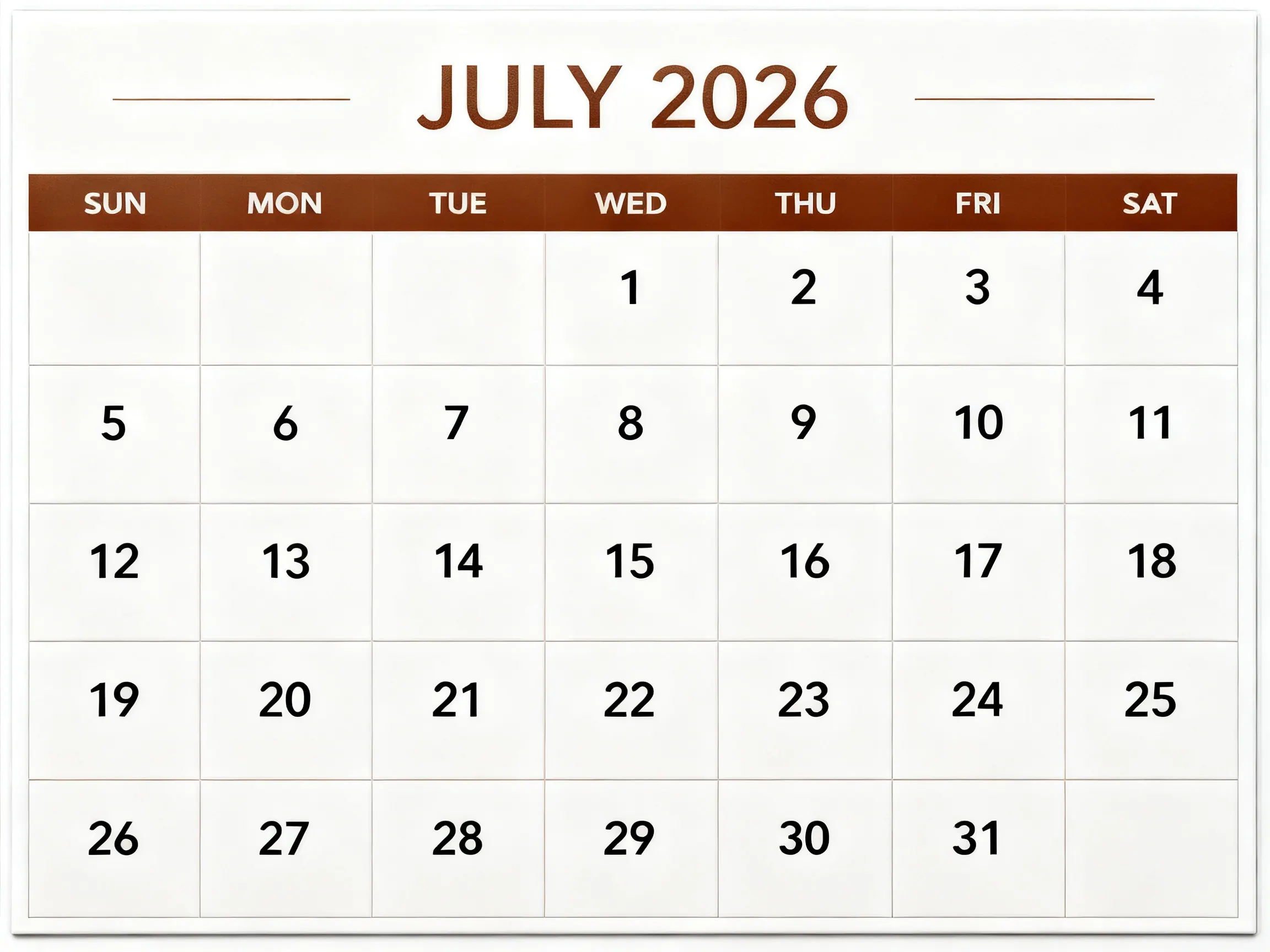 Landscape Monthly Calendar - Warm Brown