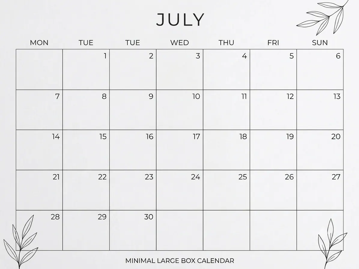 Minimal Large Box Calendar