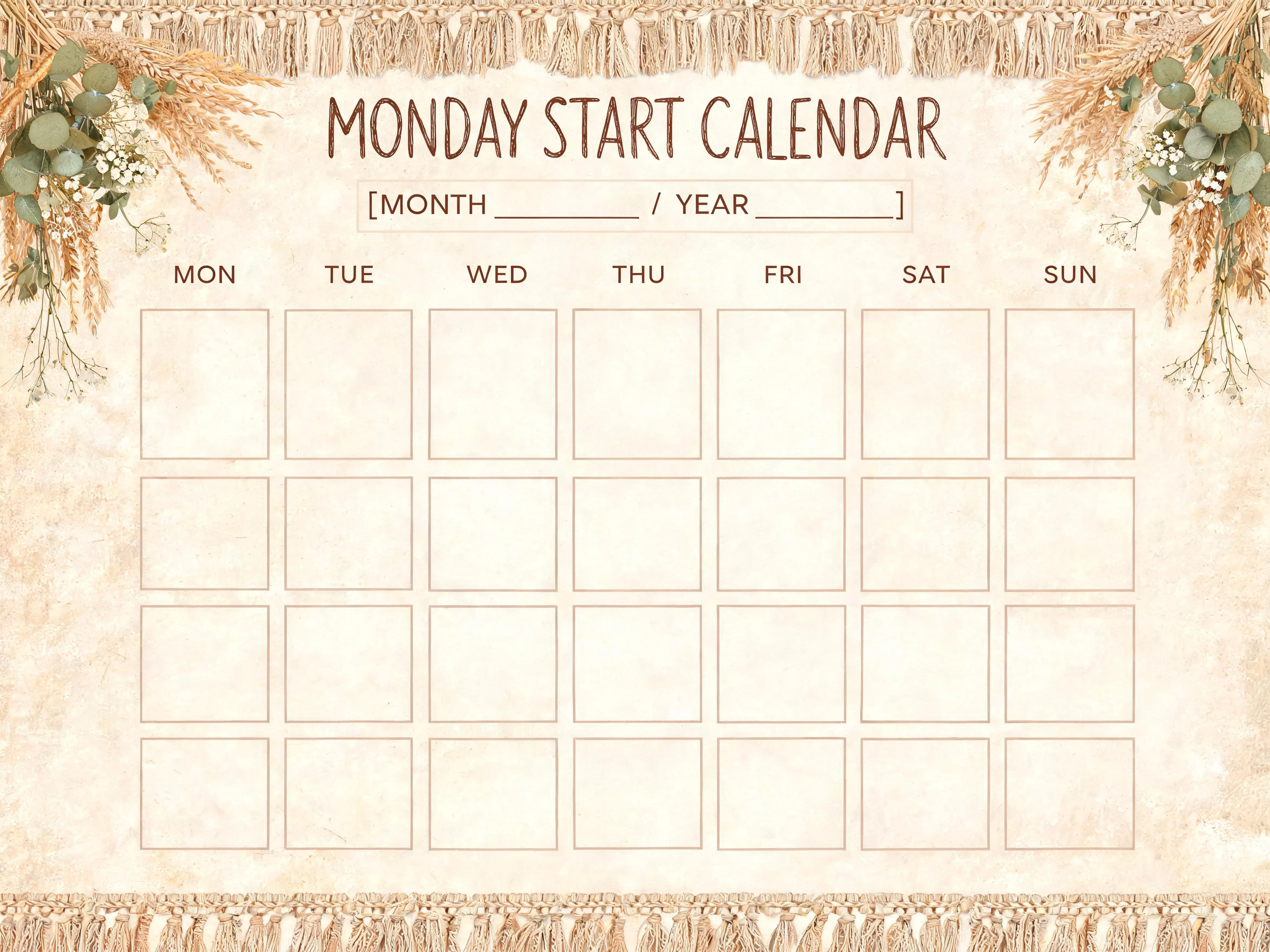 Boho Monday Start Calendar