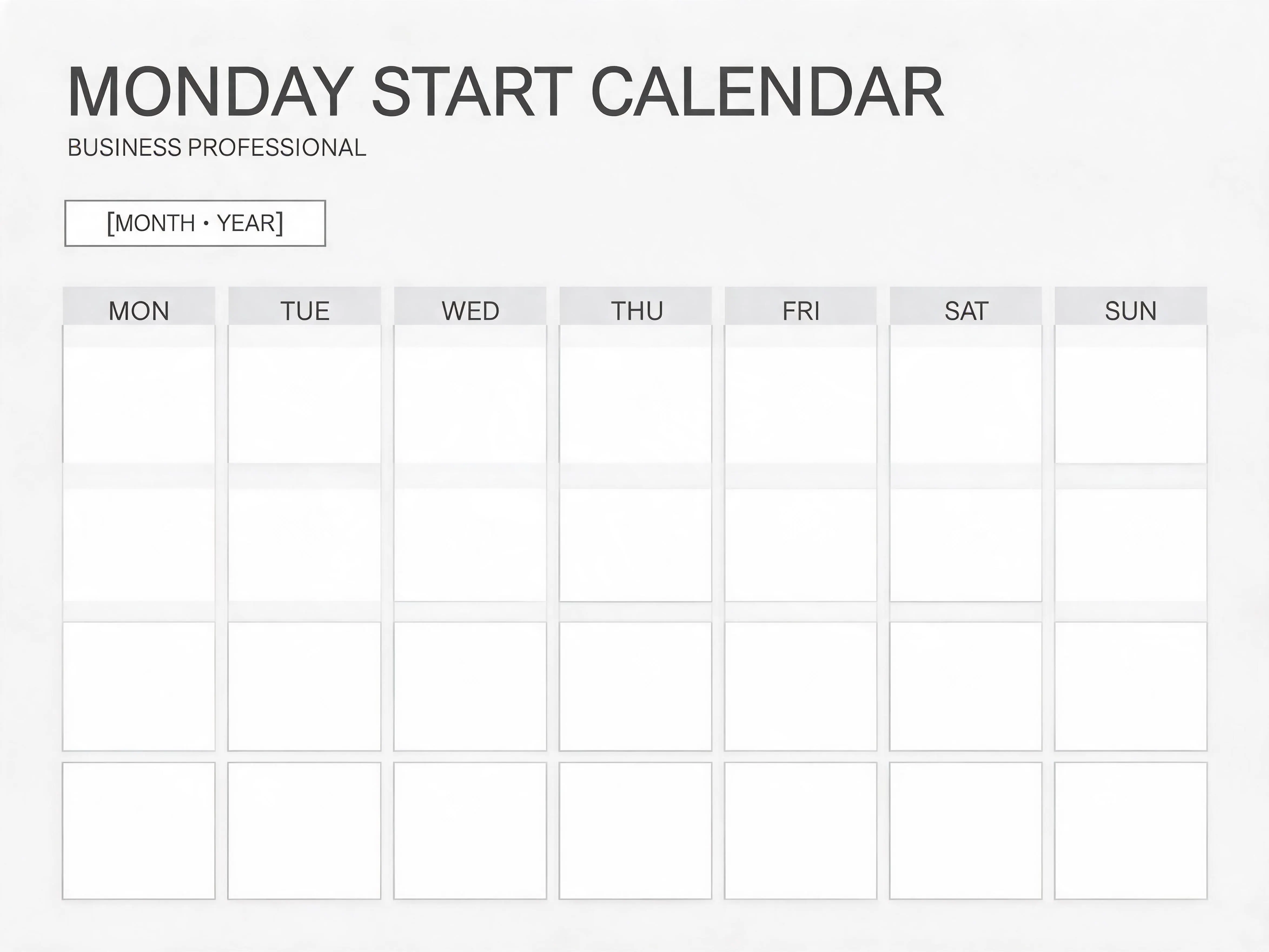 Corporate Professional Monday Start Calendar