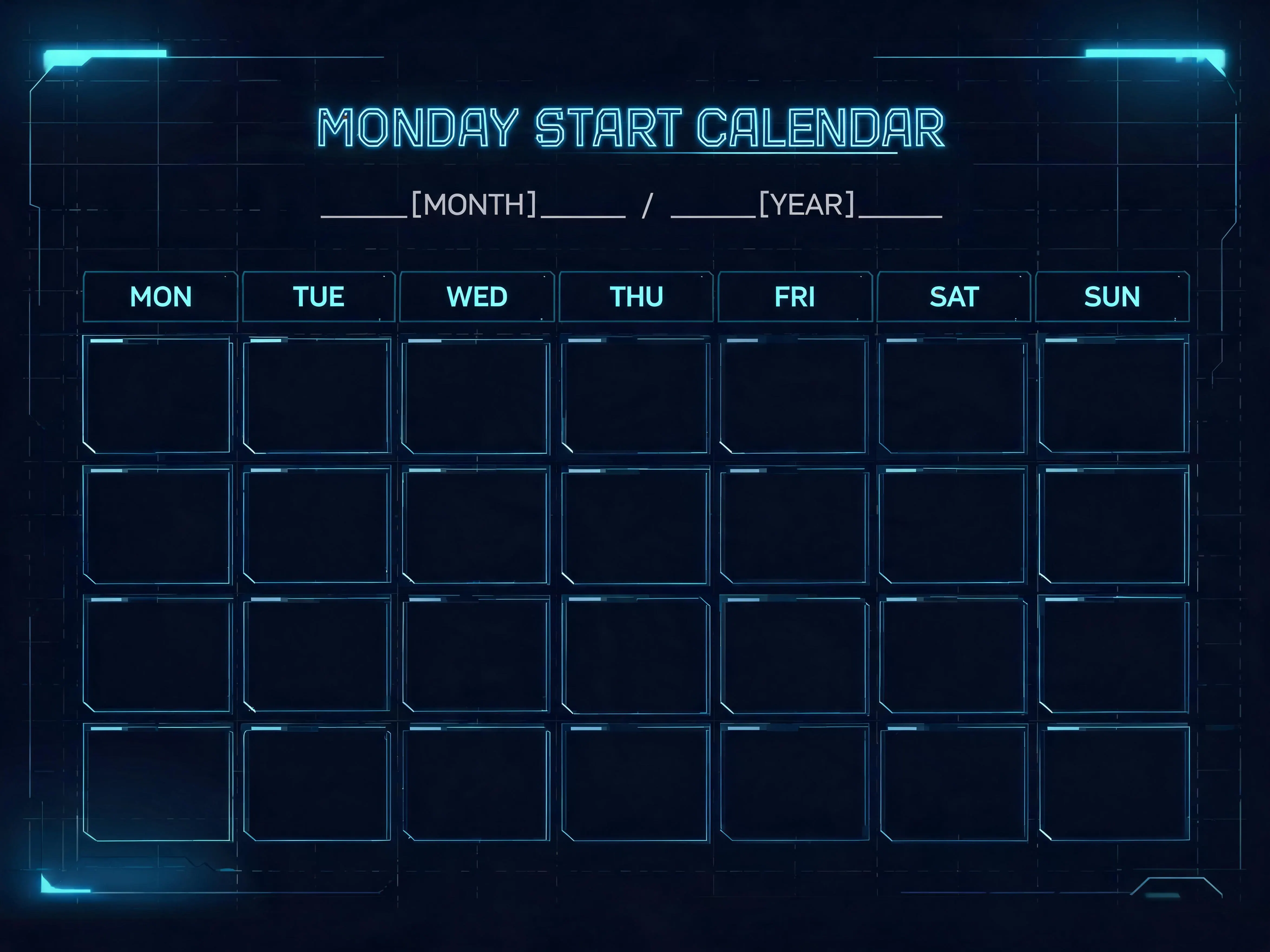 Dark Mode Monday Start Calendar