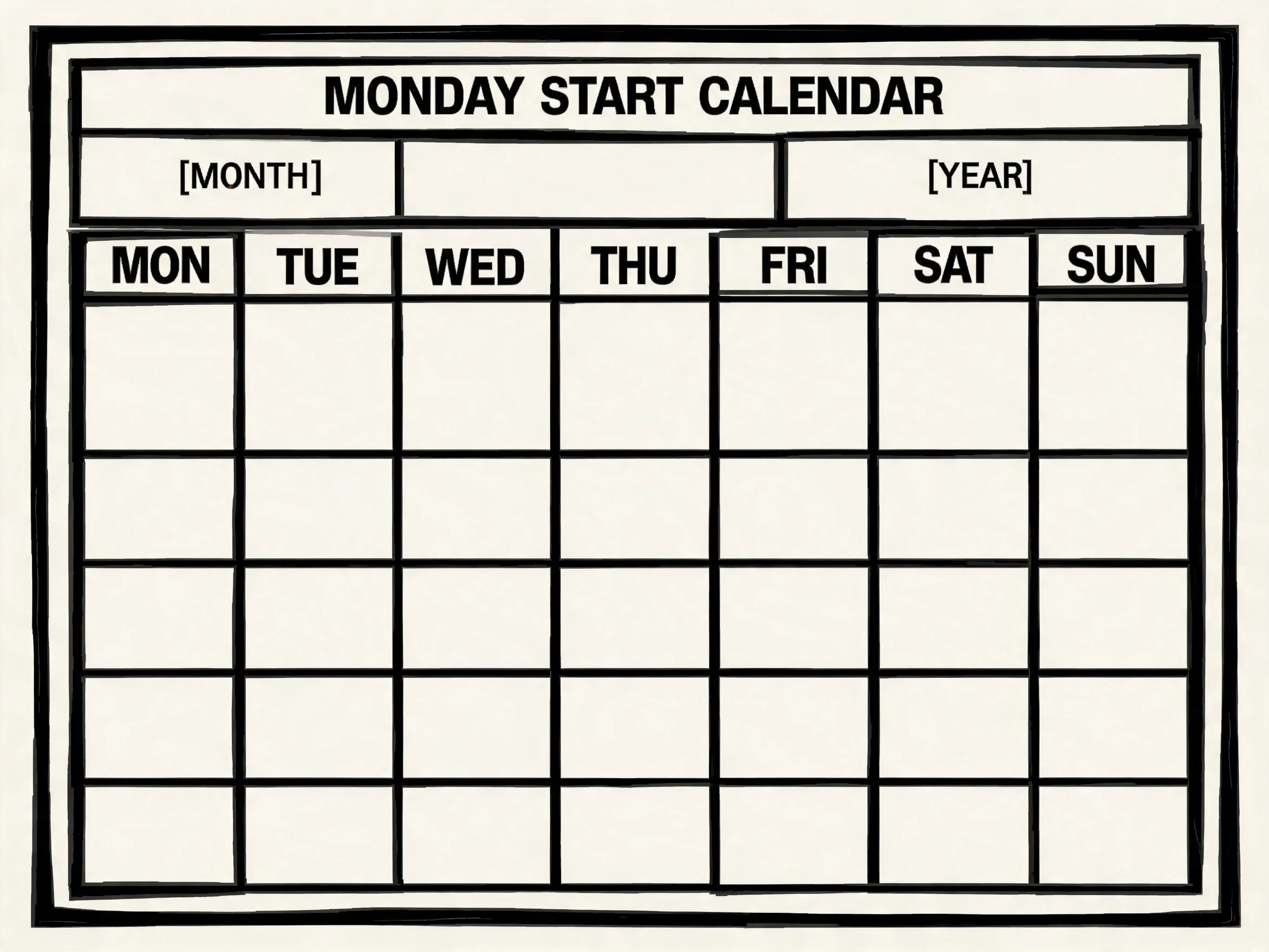 New Brutalism Monday Start Calendar