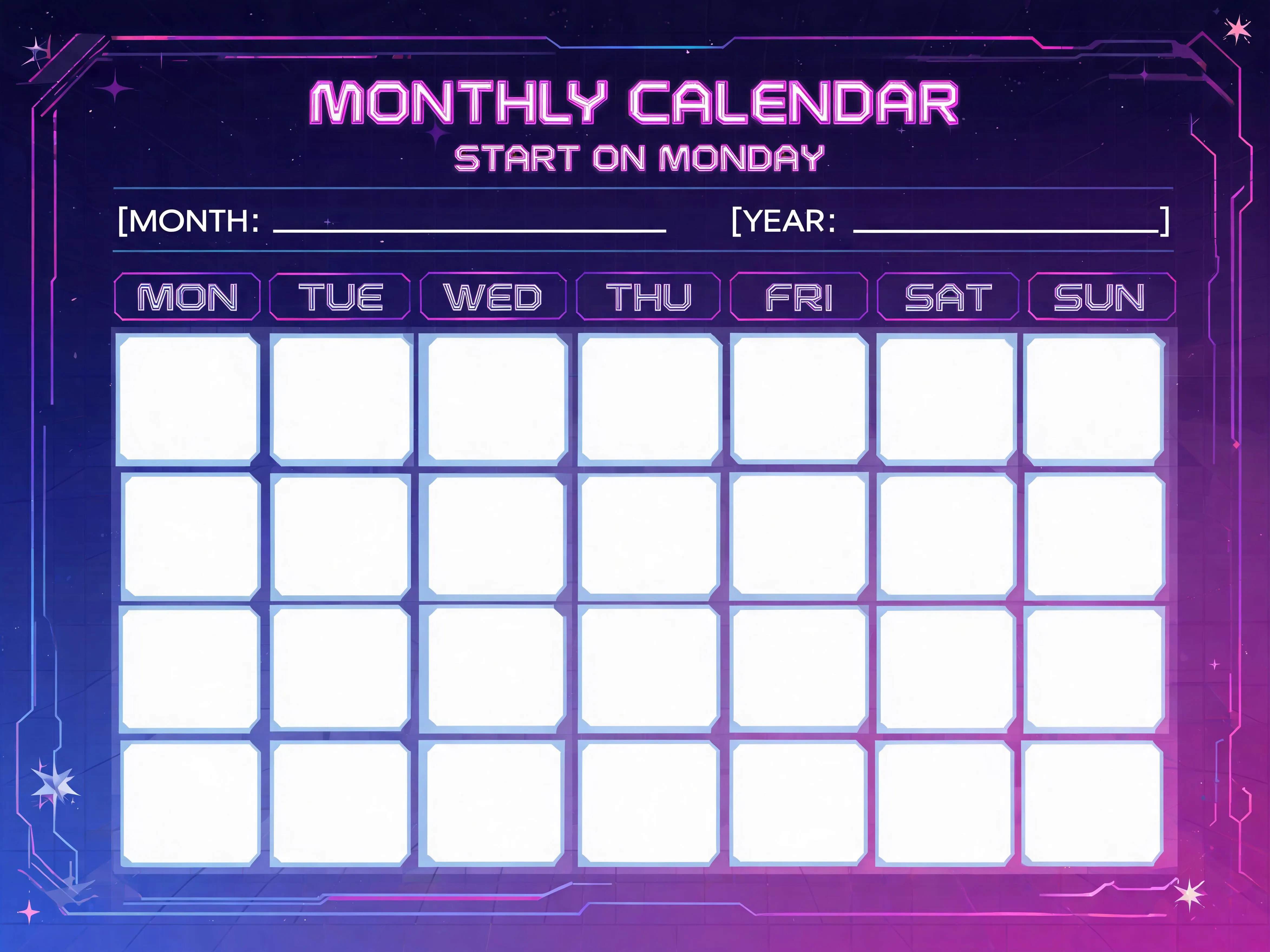 Retro Futurism Monday Start Calendar