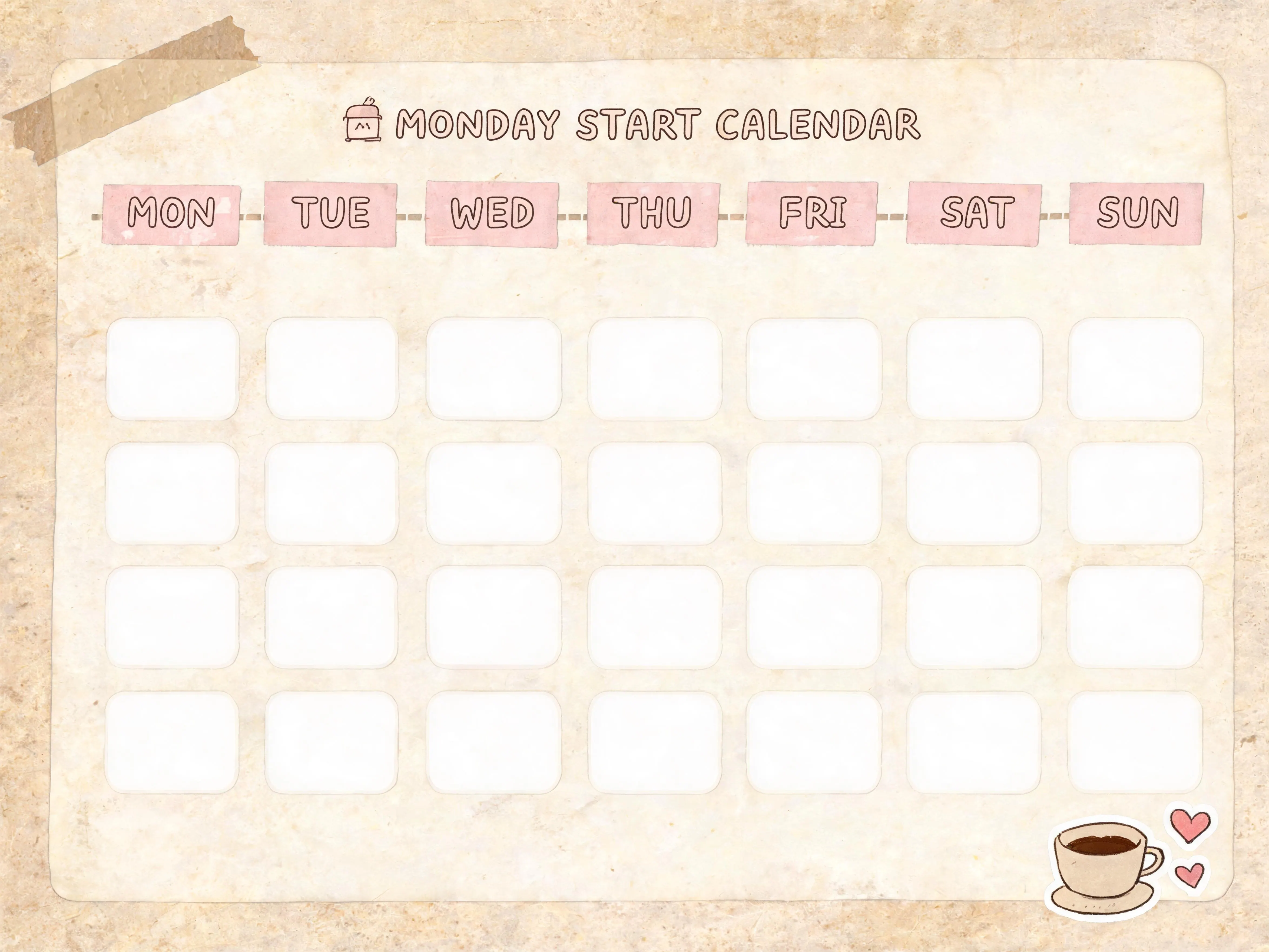 Scrapbook Monday Start Calendar