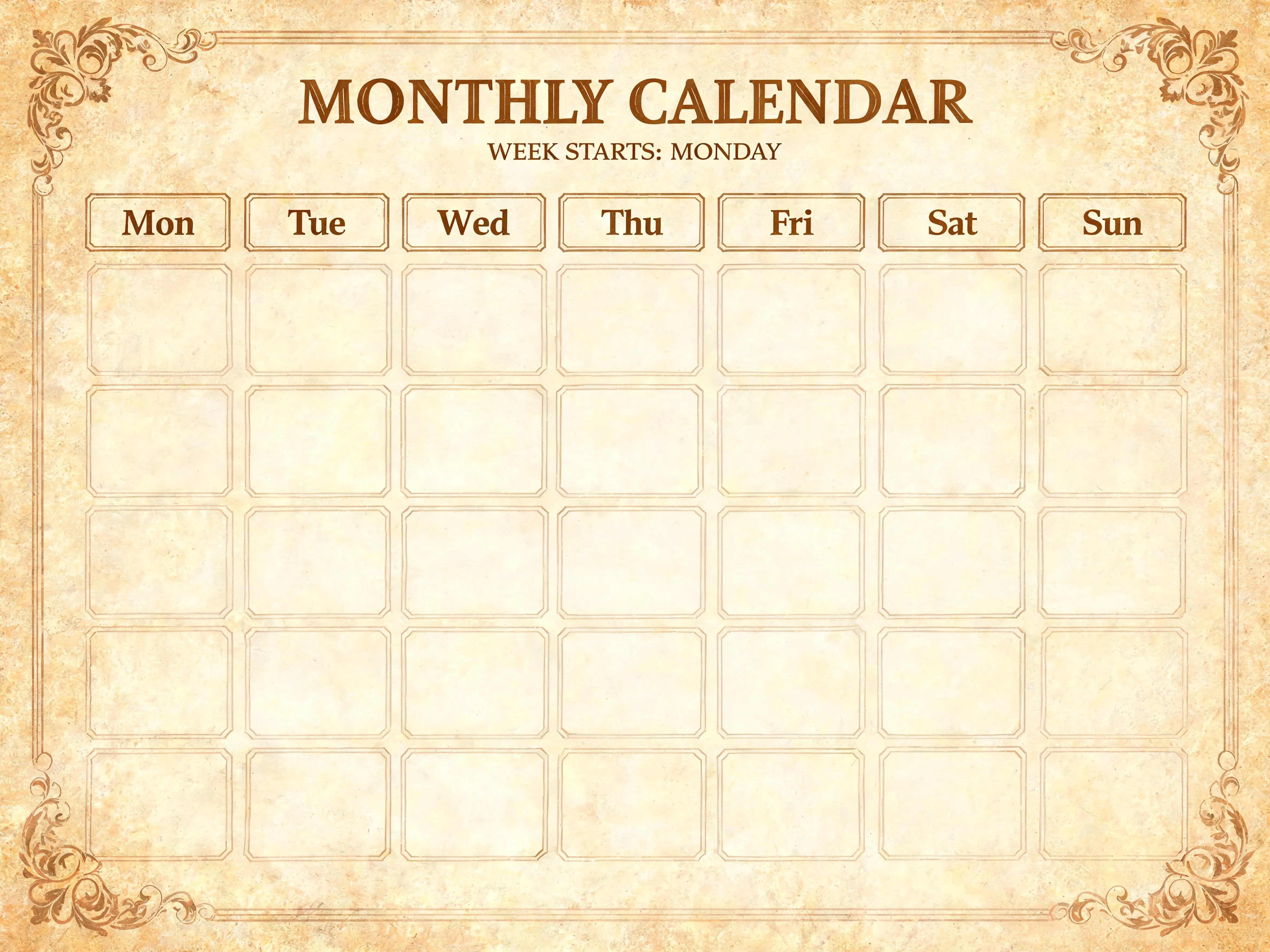 Vintage Monday Start Calendar