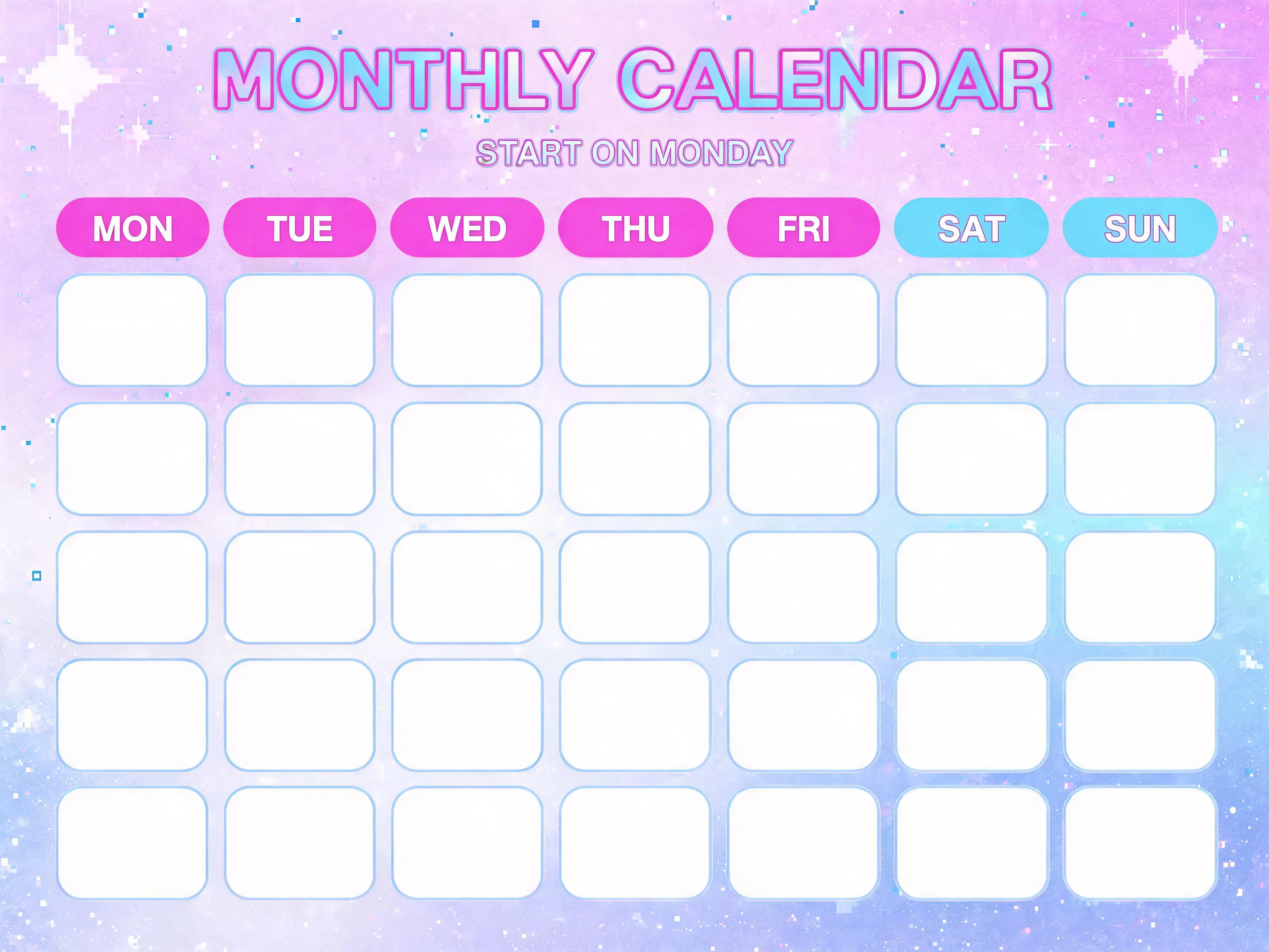 Y2K Digital Monday Start Calendar