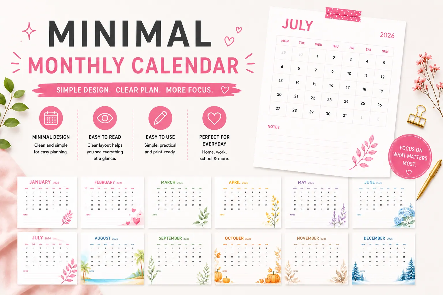 Minimal Monthly Calendar