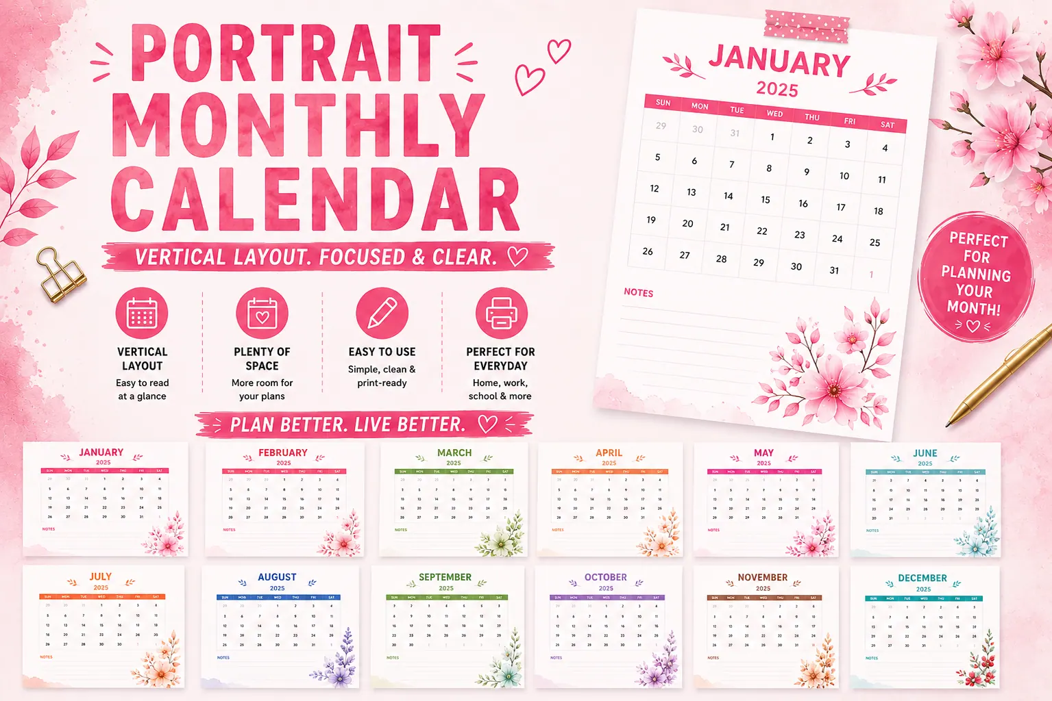 Portrait Monthly Calendar