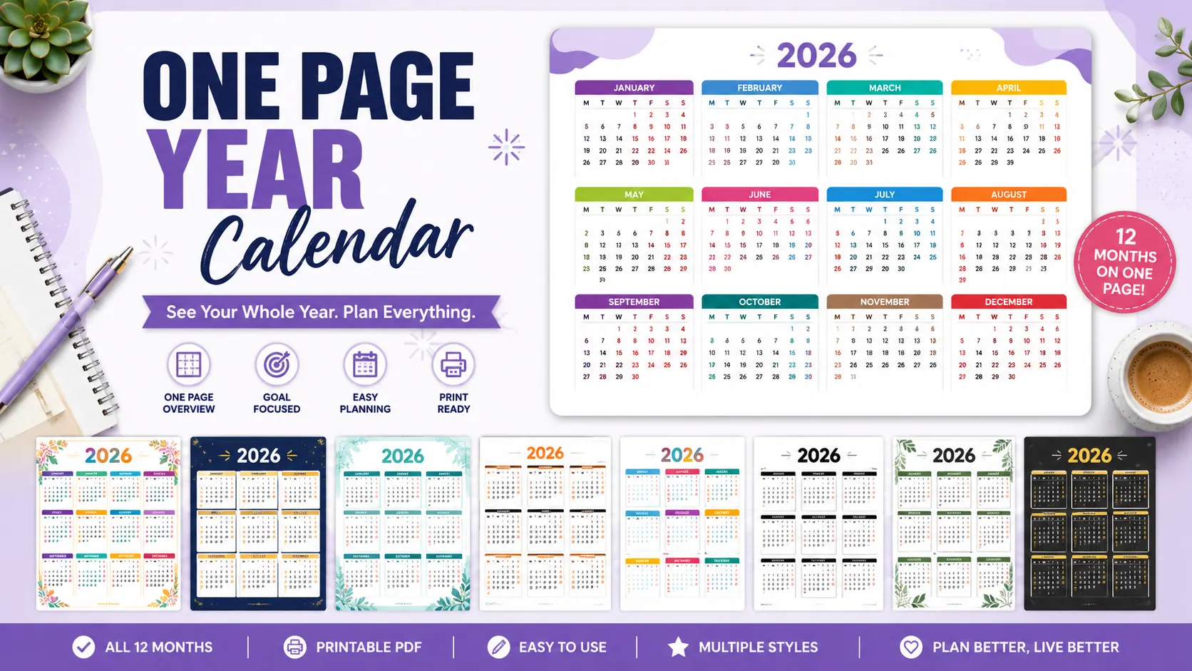 One Page Year Calendar
