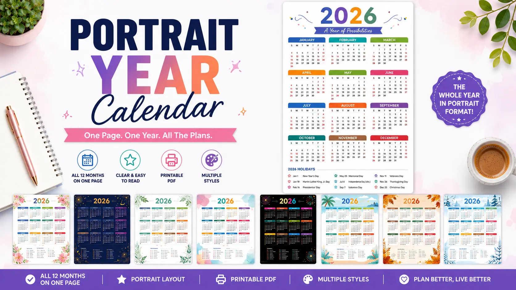 Portrait Year Calendar